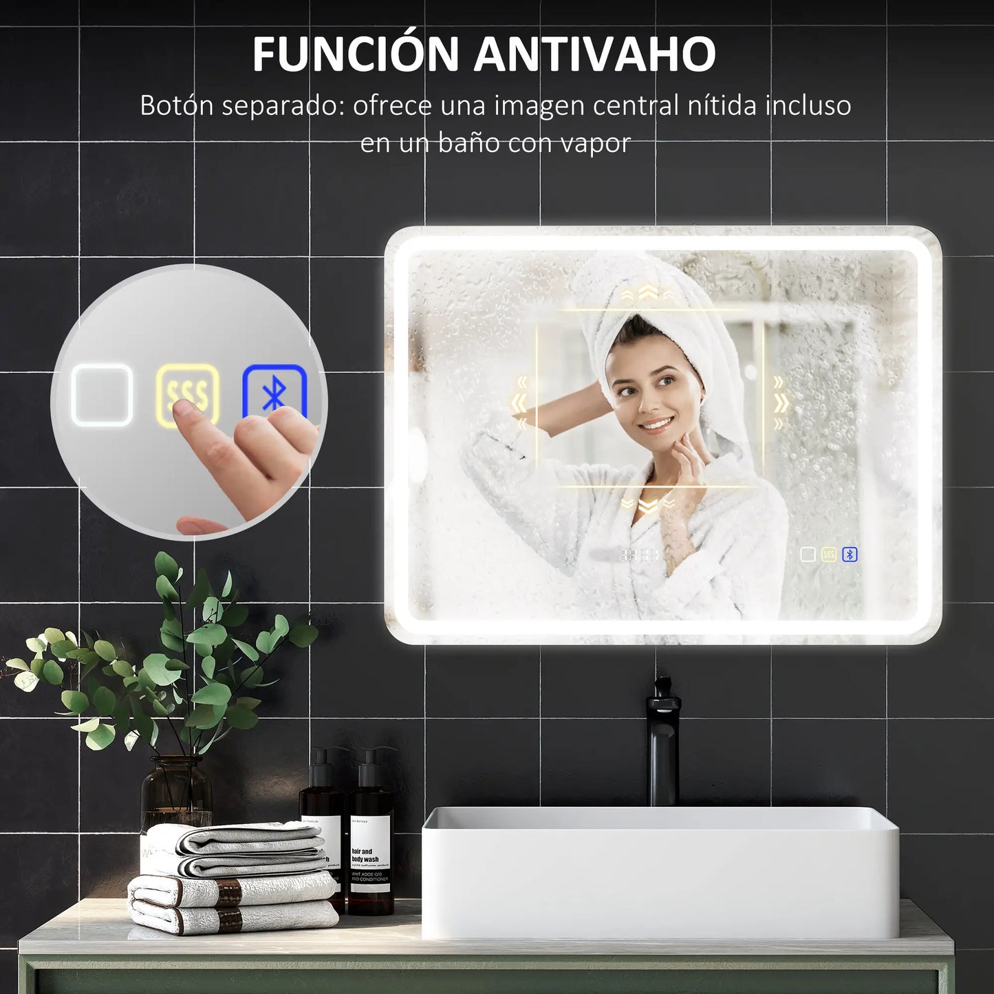 ESPEJO DE BAÑO LED NEXURA SOUND 80X60 CON BLUETOOTH, RELOJ Y ANTIVAHO image 6