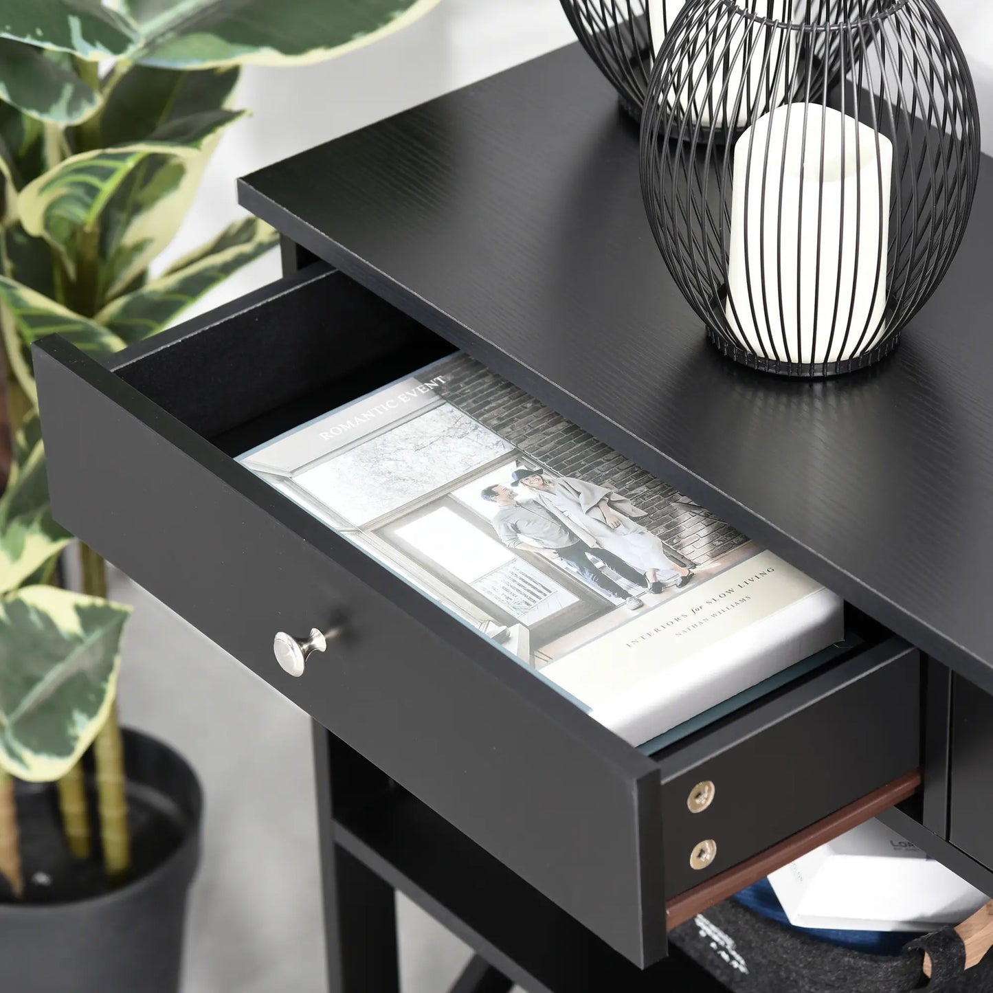 CONSOLA MODERNA NEGRA “BLACK X-LINE DOUBLE DRAWER” image 3