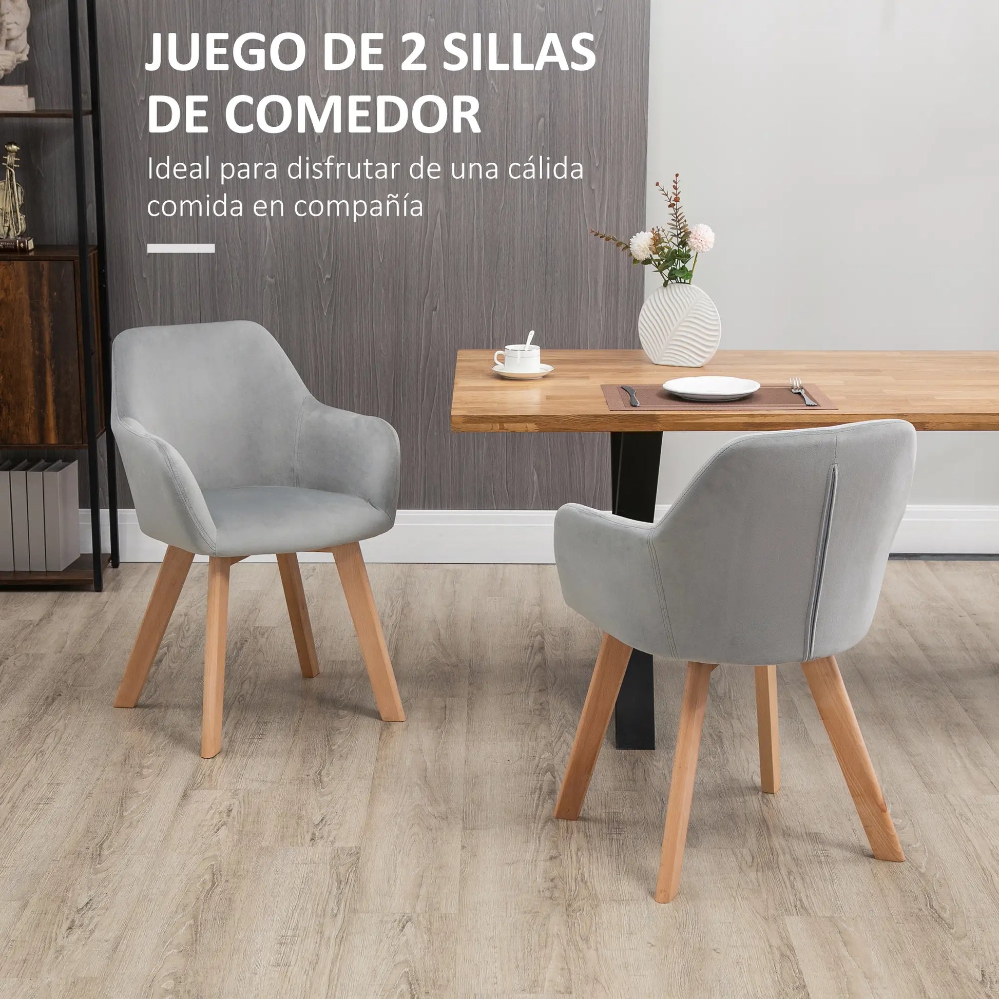 JUEGO DE 2 SILLAS DE COMEDOR TERCIPELO GRIS – MODELO LUNA image 4