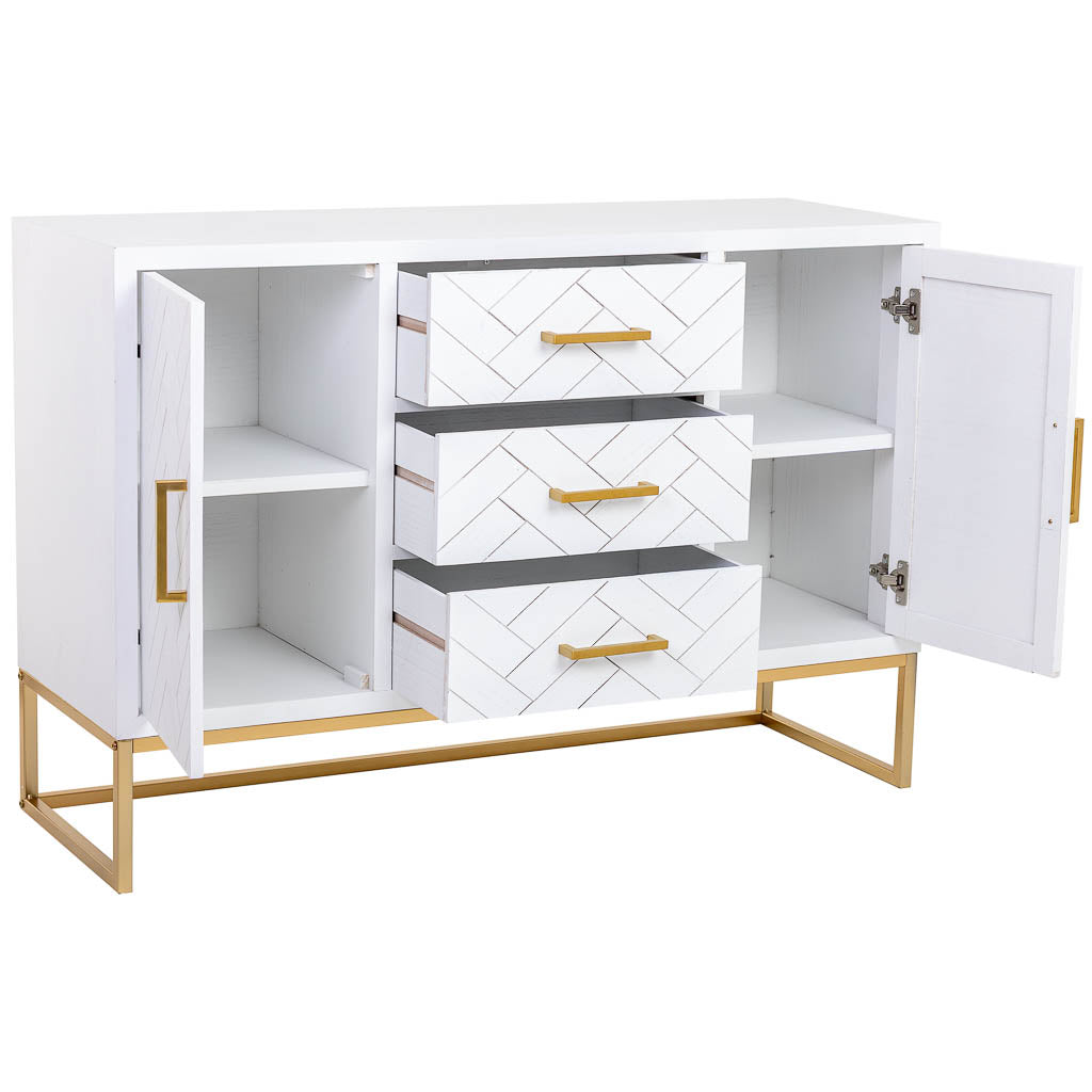 APARADOR MARTA DE MADERA Y METAL BLANCO 3 CAJONES + 2 PUERTAS image 1