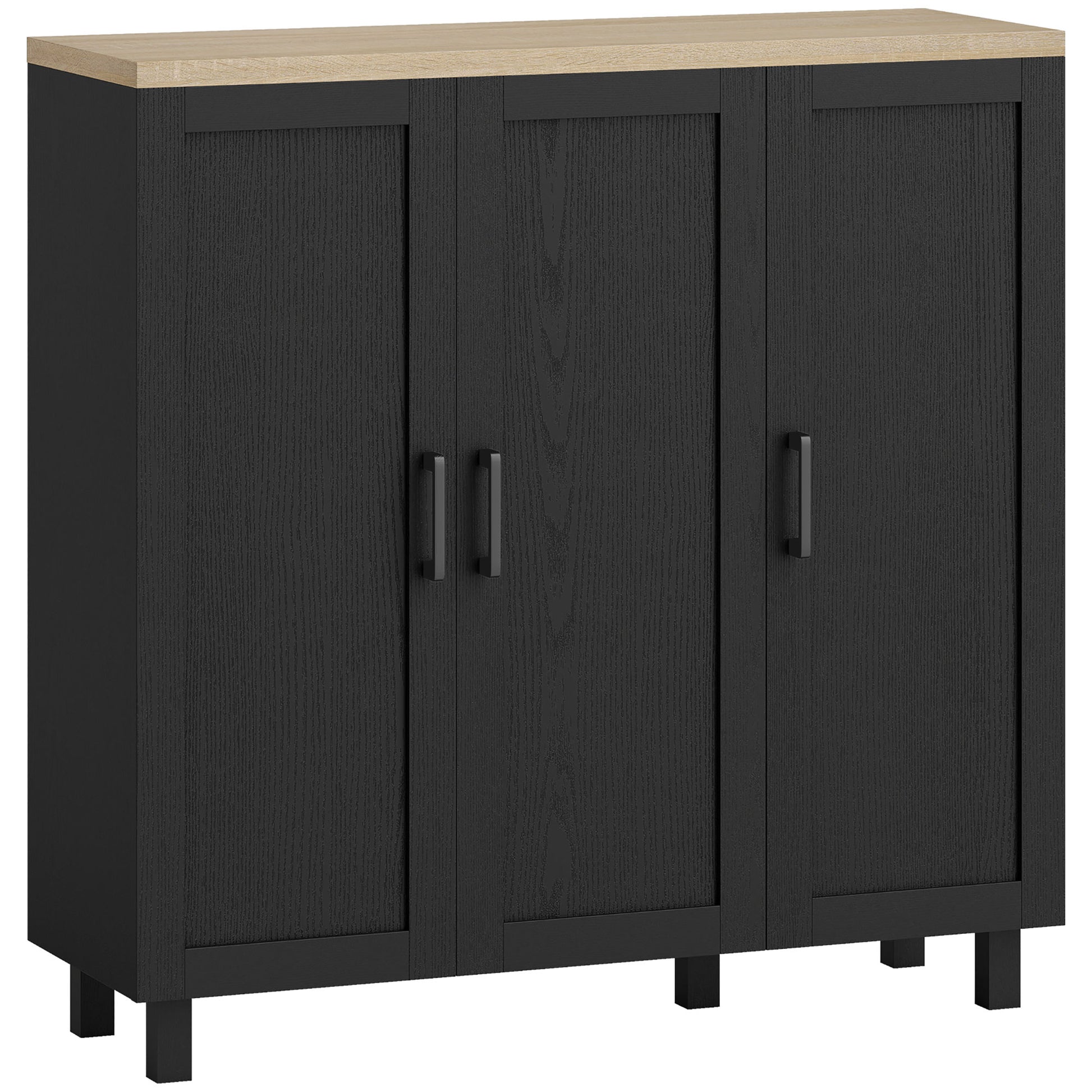 APARADOR DE SALÓN MODERNO CON 3 PUERTAS – NEGRO Y MADERA NATURAL image 1