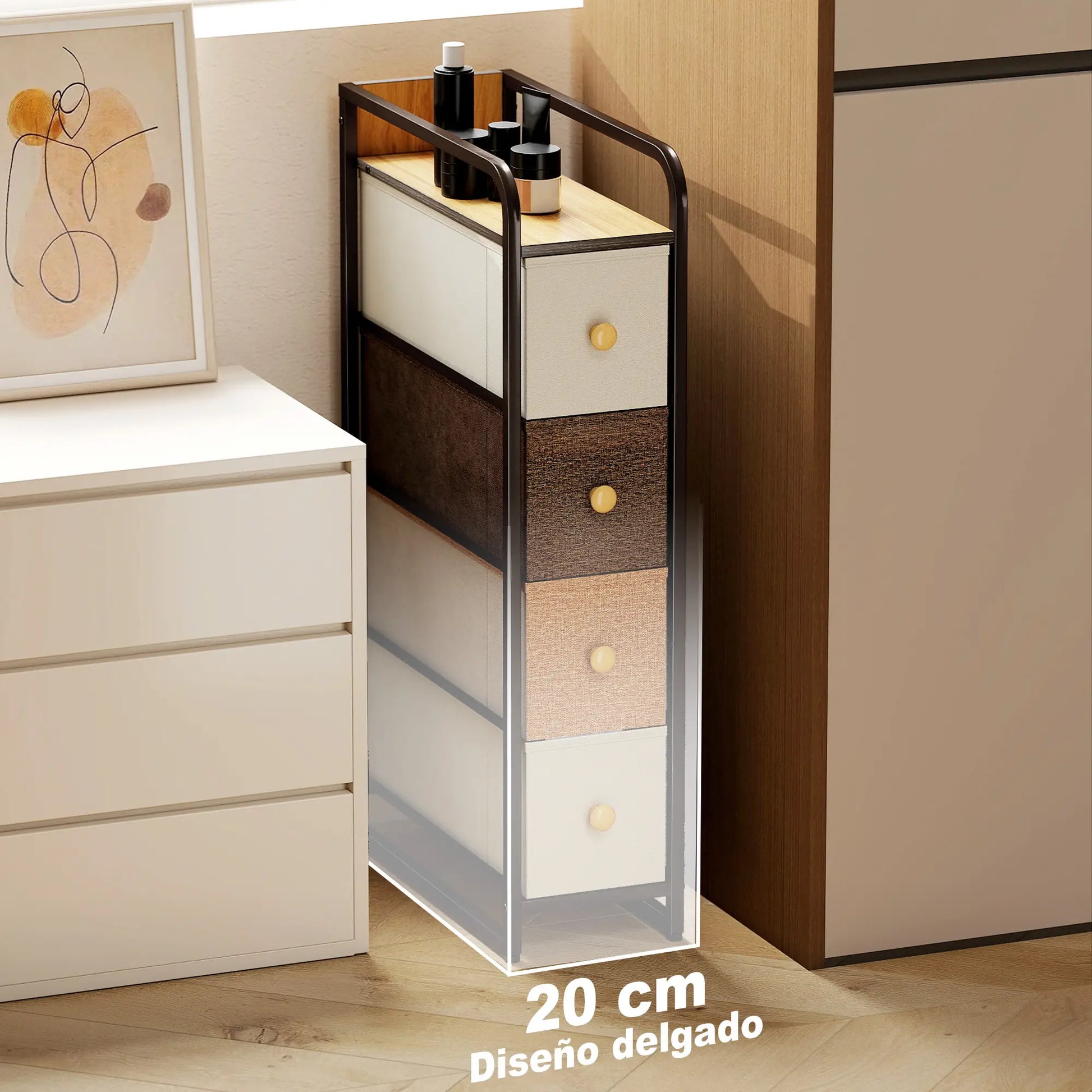 CÓMODA ESTRECHA COLORA SLIM · 4 CAJONES DE TELA image 8