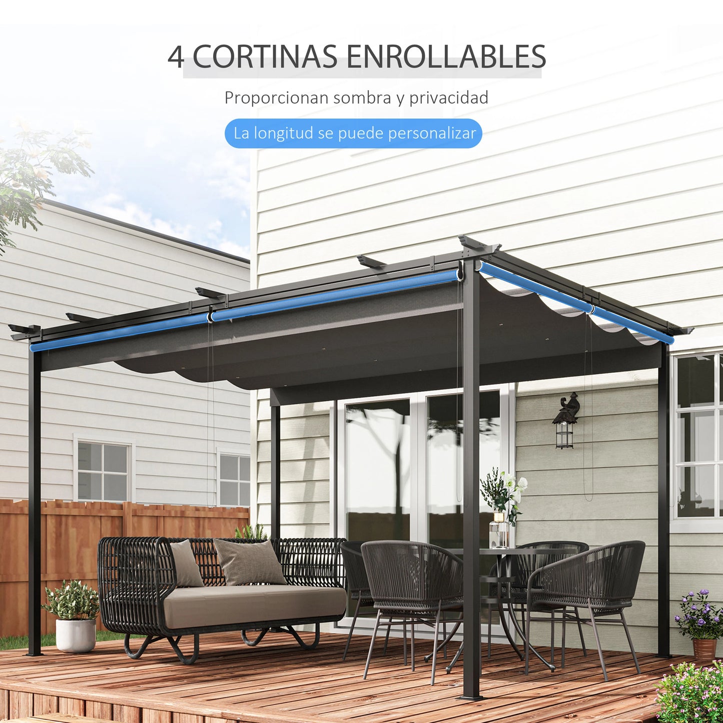PÉRGOLA DE JARDÍN SOMBRA NOVA 4X3 CON TECHO RETRÁCTIL Y 4 CORTINAS image 8