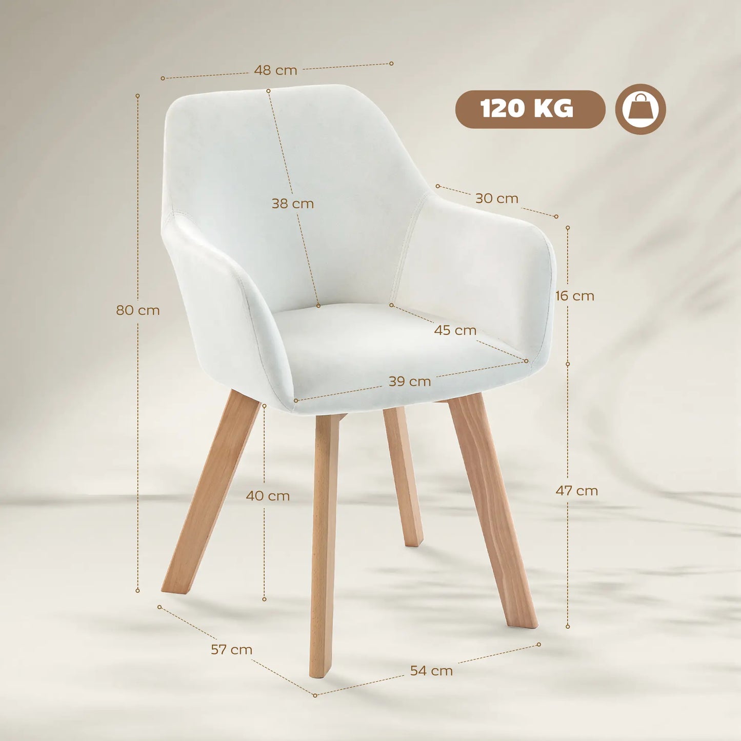 JUEGO DE 2 SILLAS DE COMEDOR MODERNAS TAPIZADAS EN TERCIOPELO – COLOR CREMA image 2