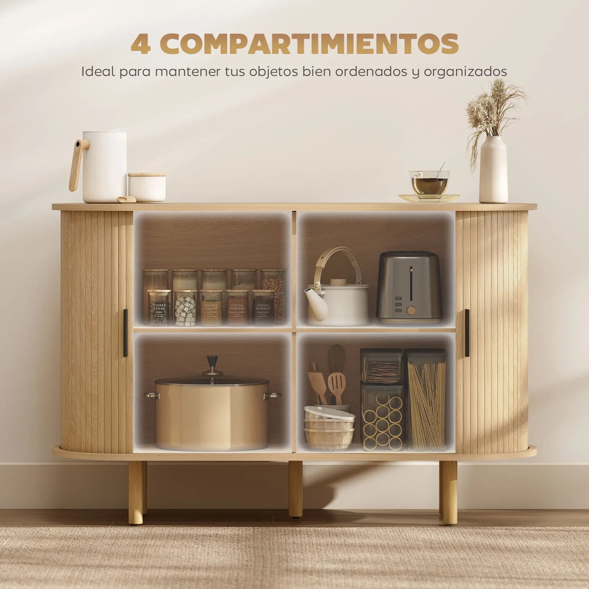 APARADOR OVALADO CON PUERTAS TAMBOUR DESLIZANTES EN ROBLE image 1
