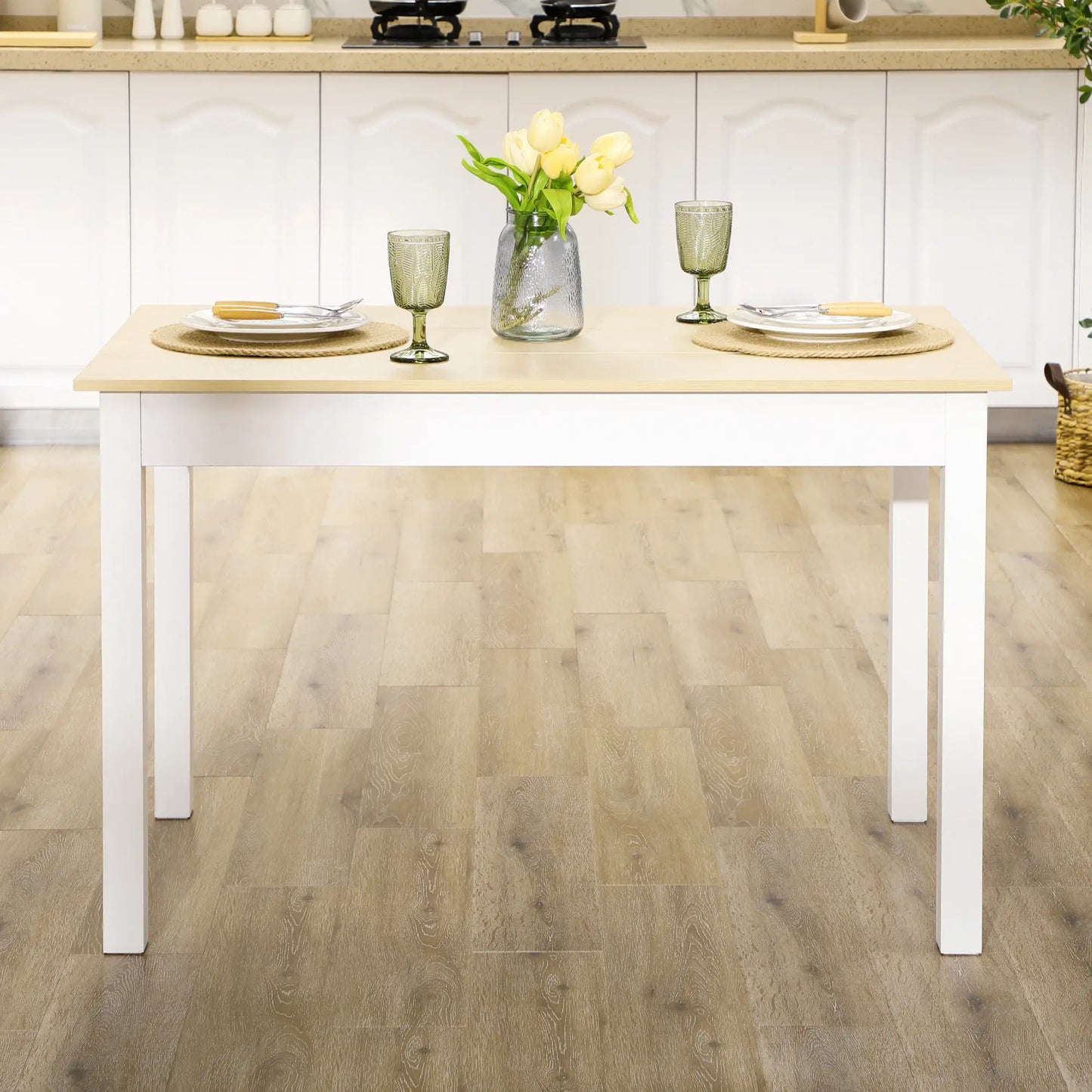 MESA DE COMEDOR PARA 4-6 PERSONAS – ROBLE Y BLANCO image 0