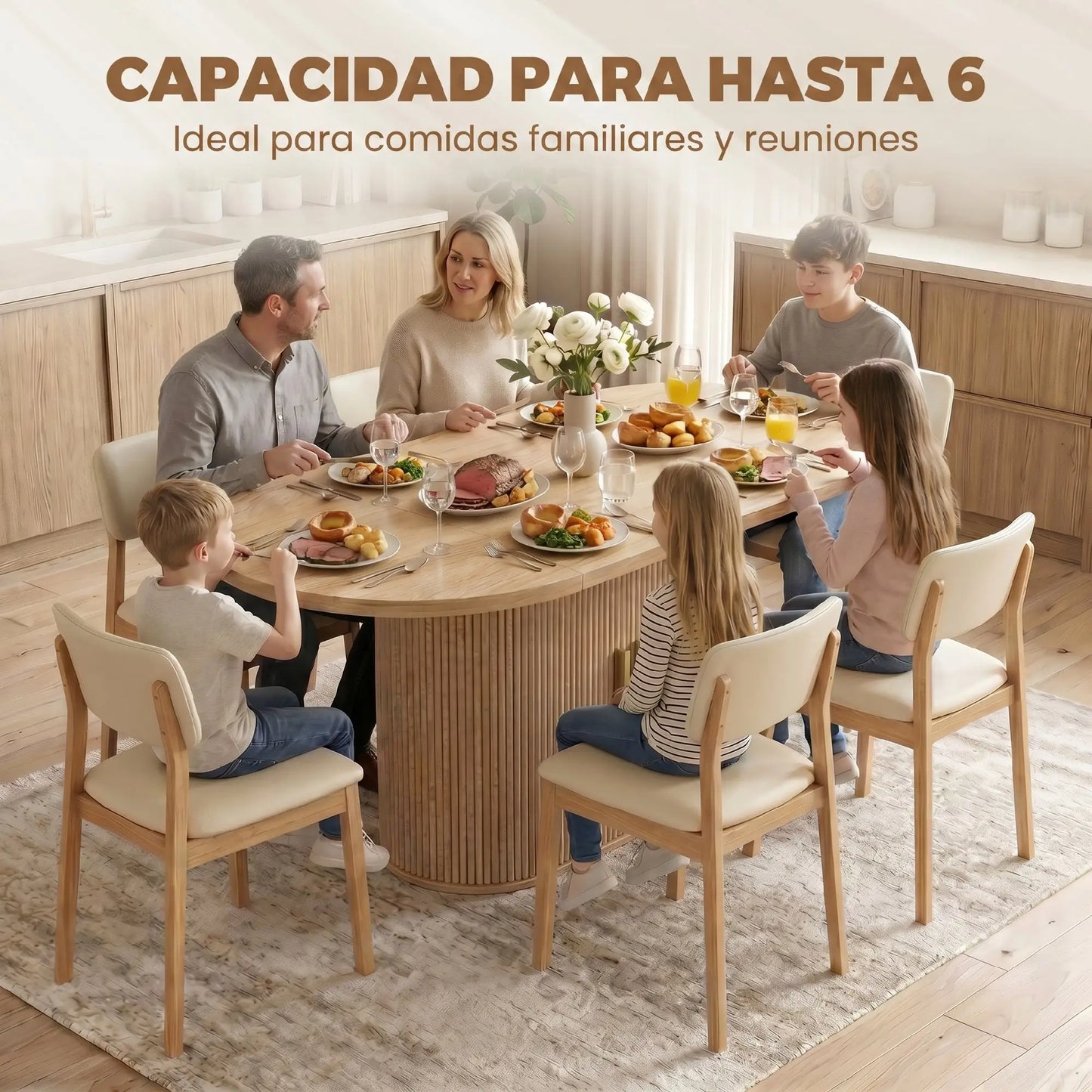 🍽️ MESA DE COMEDOR OVALADA ROBLE 140 CM – CON ALMACENAJE INTEGRADO Y ESTILO FARMHOUSE