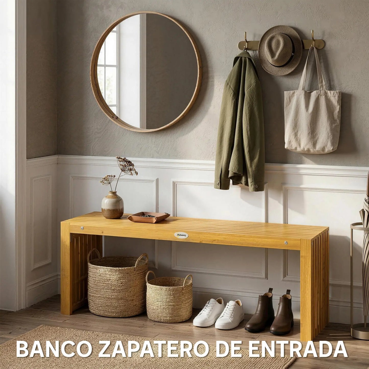 🌿 Banco de Jardín Modelo Acacia Pure 2 Plazas Madera Natural Sin Respaldo