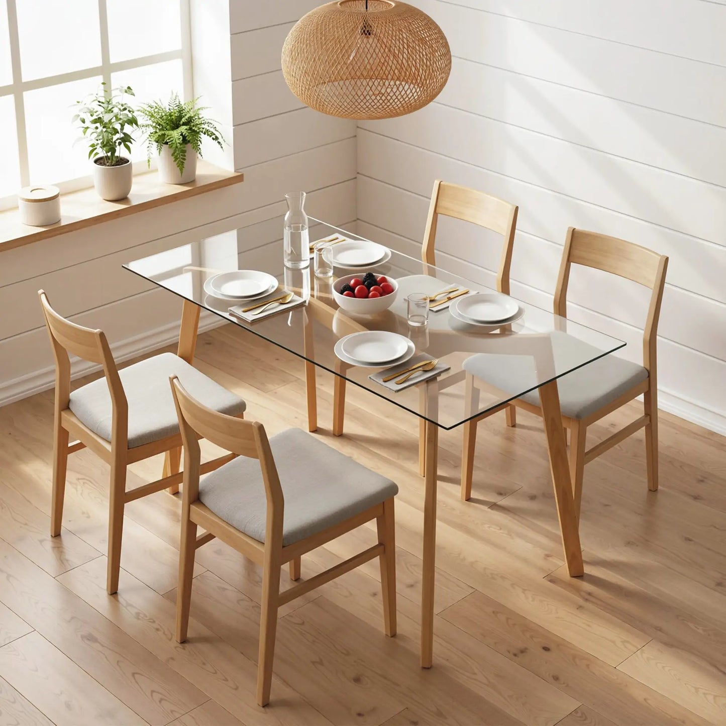 🍽️ Mesa de Comedor Rectangular de Cristal Templado para 6 Personas – 150 × 75 × 76 cm – Transparente / Madera Natural | JAM MUEBLES