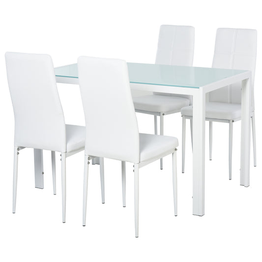 🤍 Conjunto de Comedor CRISTALIA 120 cm – Mesa Cristal + 4 Sillas Blancas