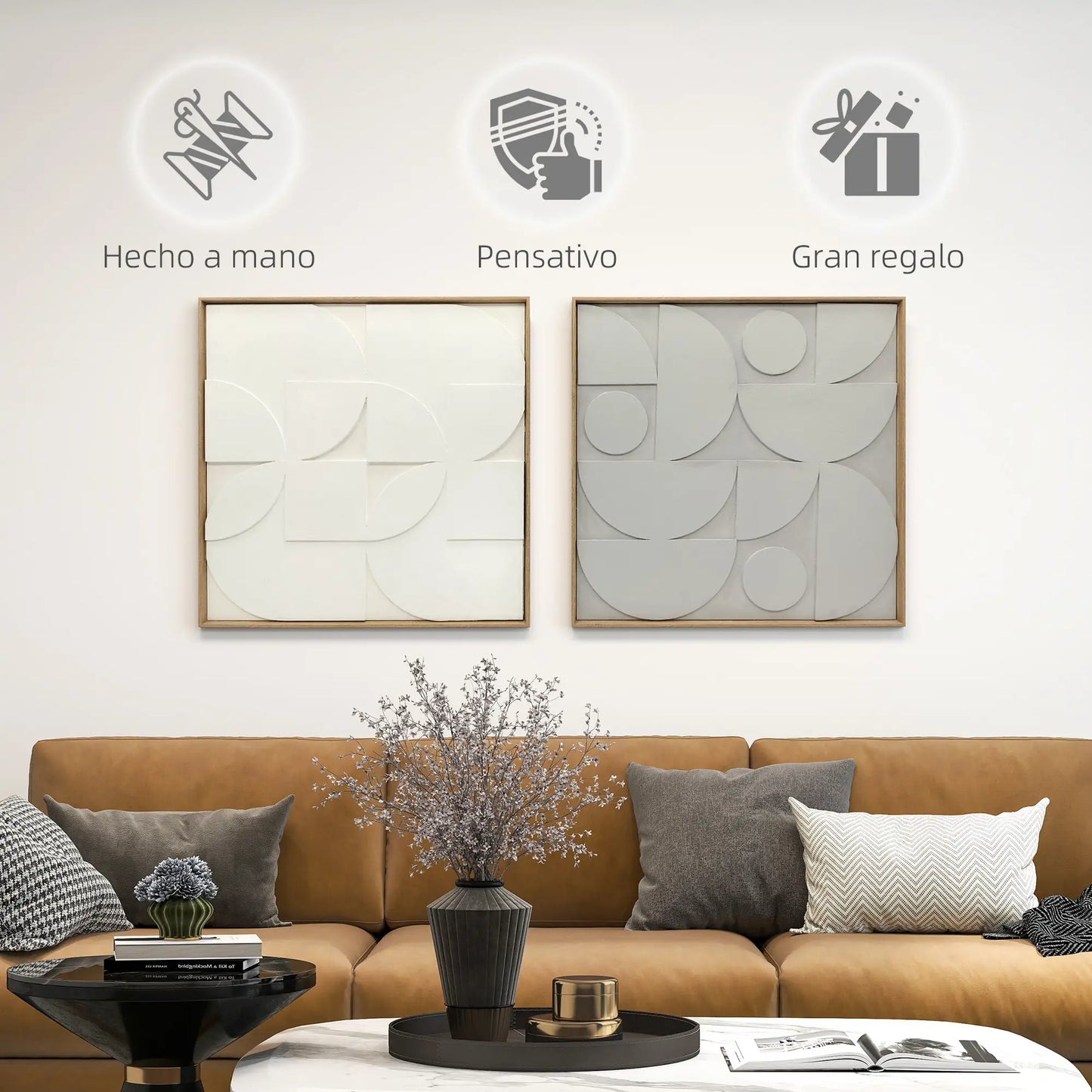 🖼️ CUADROS DECORATIVOS 3D DE PARED – SET DE 2 CUADROS MODERNOS 80 × 80 CM PARA SALÓN, DORMITORIO Y RECIBIDOR