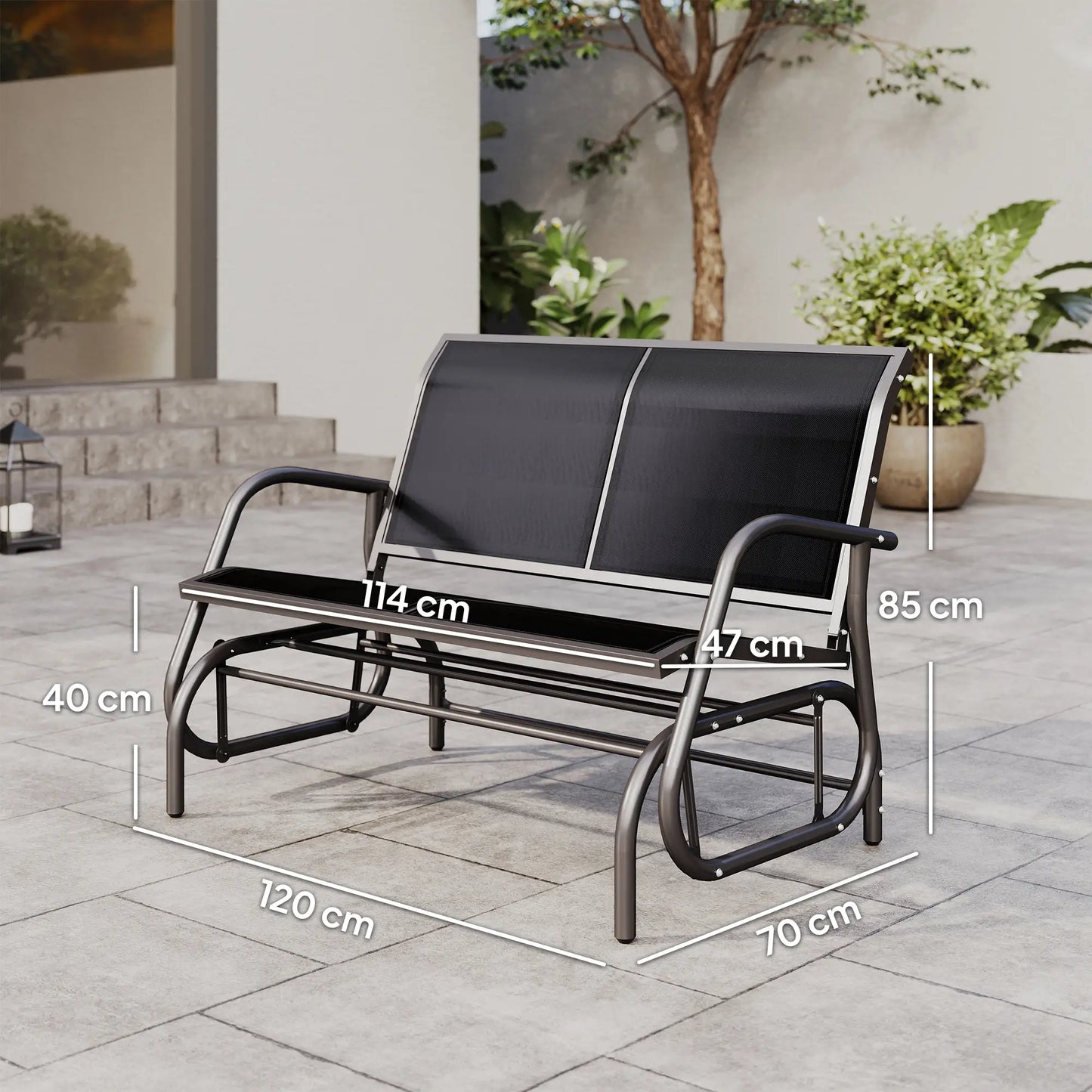 🌿 Mecedora de Jardín Modelo Relax Swing 2 Plazas Balancín Negro Exterior