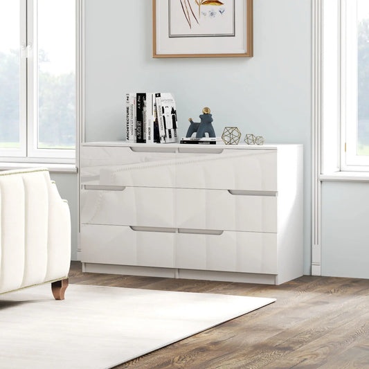 ✨ CÓMODA GLOSSY WIDE 6C – 6 CAJONES BLANCO MATE Y BRILLO 120 CM