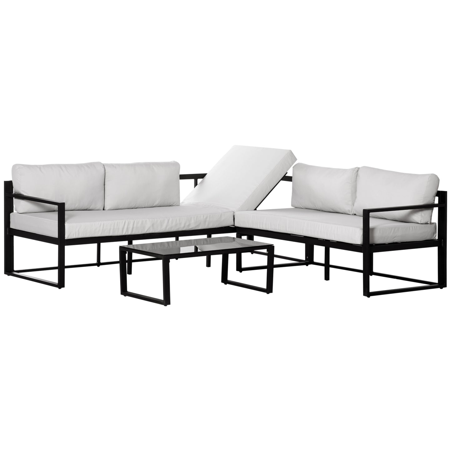 🌿 CONJUNTO DE JARDÍN 5 PLAZAS BARATO “LUXORIS” – SOFÁ EXTERIOR EN L + MESA
