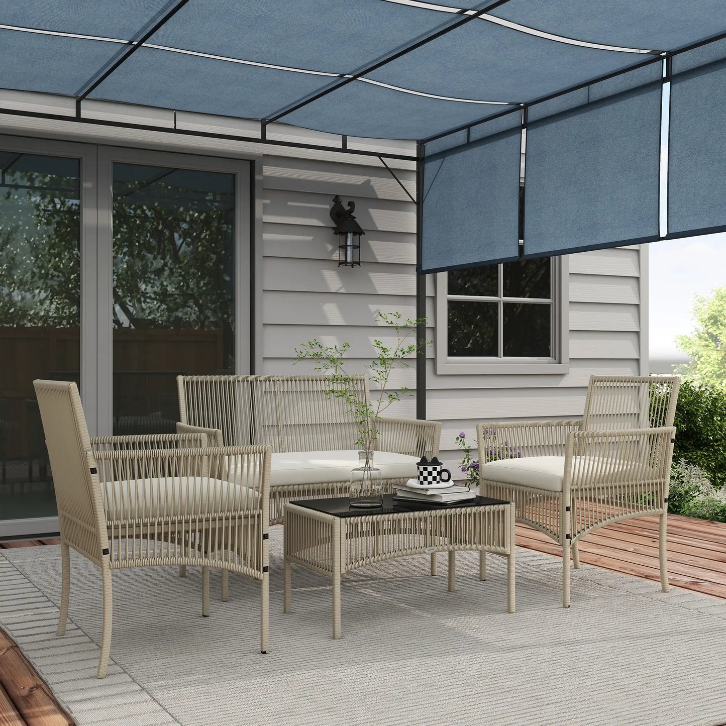CONJUNTO DE MUEBLES DE TERRAZA DE RATÁN 4 PIEZAS TERRACONFORT CAQUI image 0