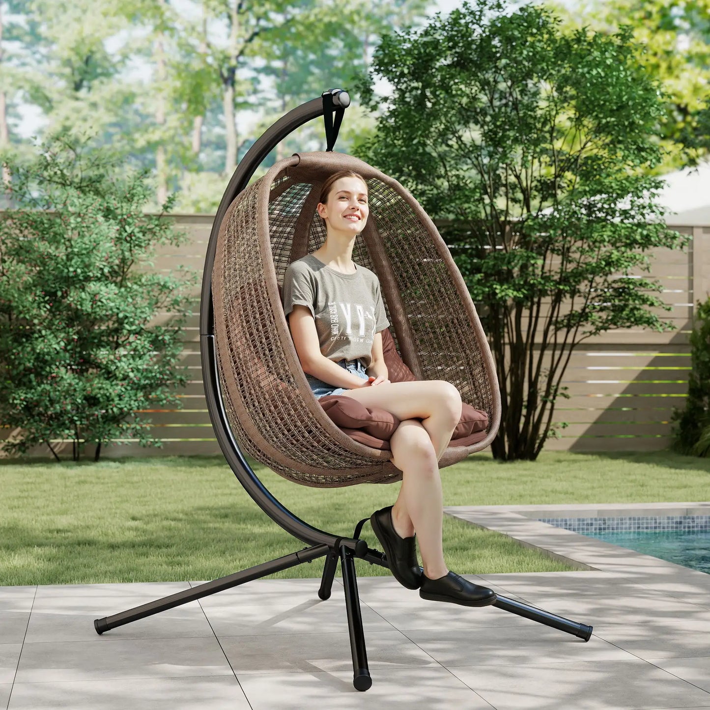 SILLÓN COLGANTE HUEVO RATÁN NIDO CAFÉ – MODELO ZENITH image 3