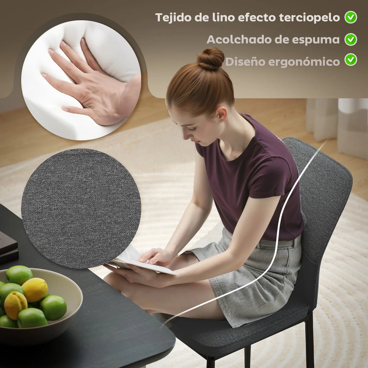 CONJUNTO DE 2 SILLAS DE COMEDOR TAPIZADAS EN TERCIOPELO image 4