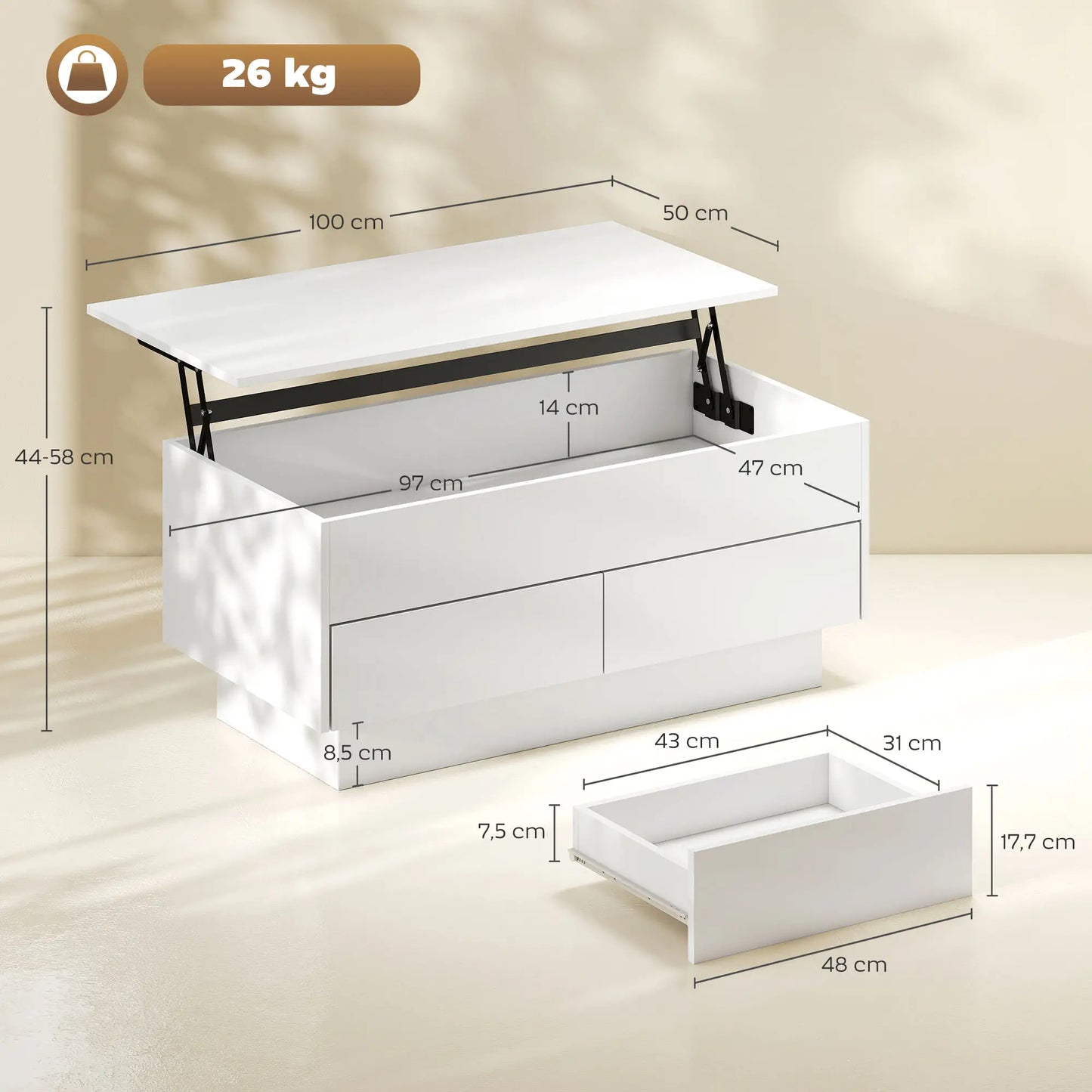 Mesa de Centro Elevable “LIFTBOX WHITE 100” image 6