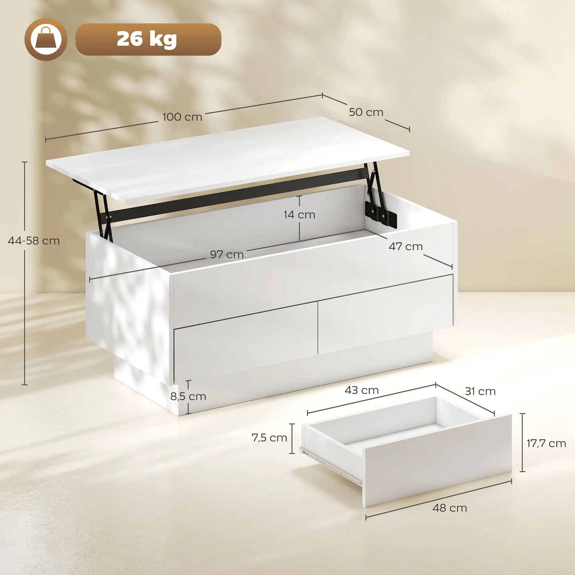 Mesa de Centro Elevable “LIFTBOX WHITE 100” image 6