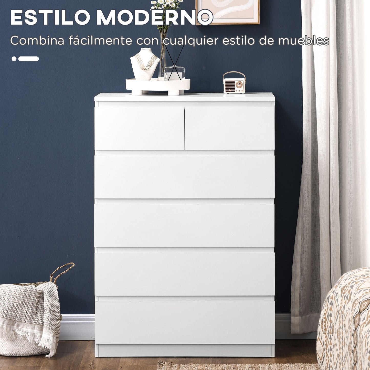 CÓMODA MODERN WHITE LINE 6 CAJONES image 0