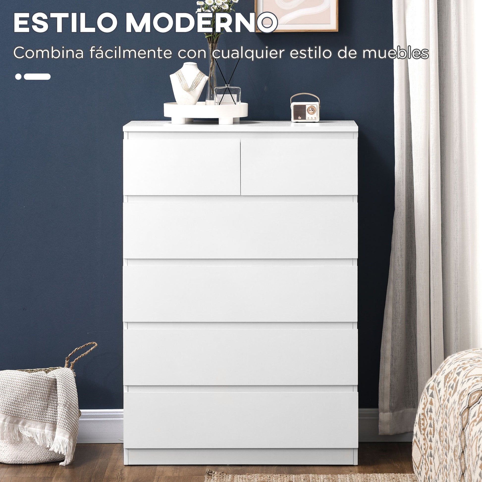 CÓMODA MODERN WHITE LINE 6 CAJONES image 0