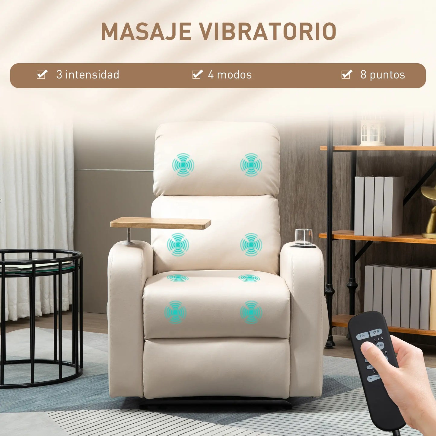 💆‍♂️ Sillón de Masaje MODELO RELAXZEN – Reclinación 145° con Bandeja Giratoria image 3