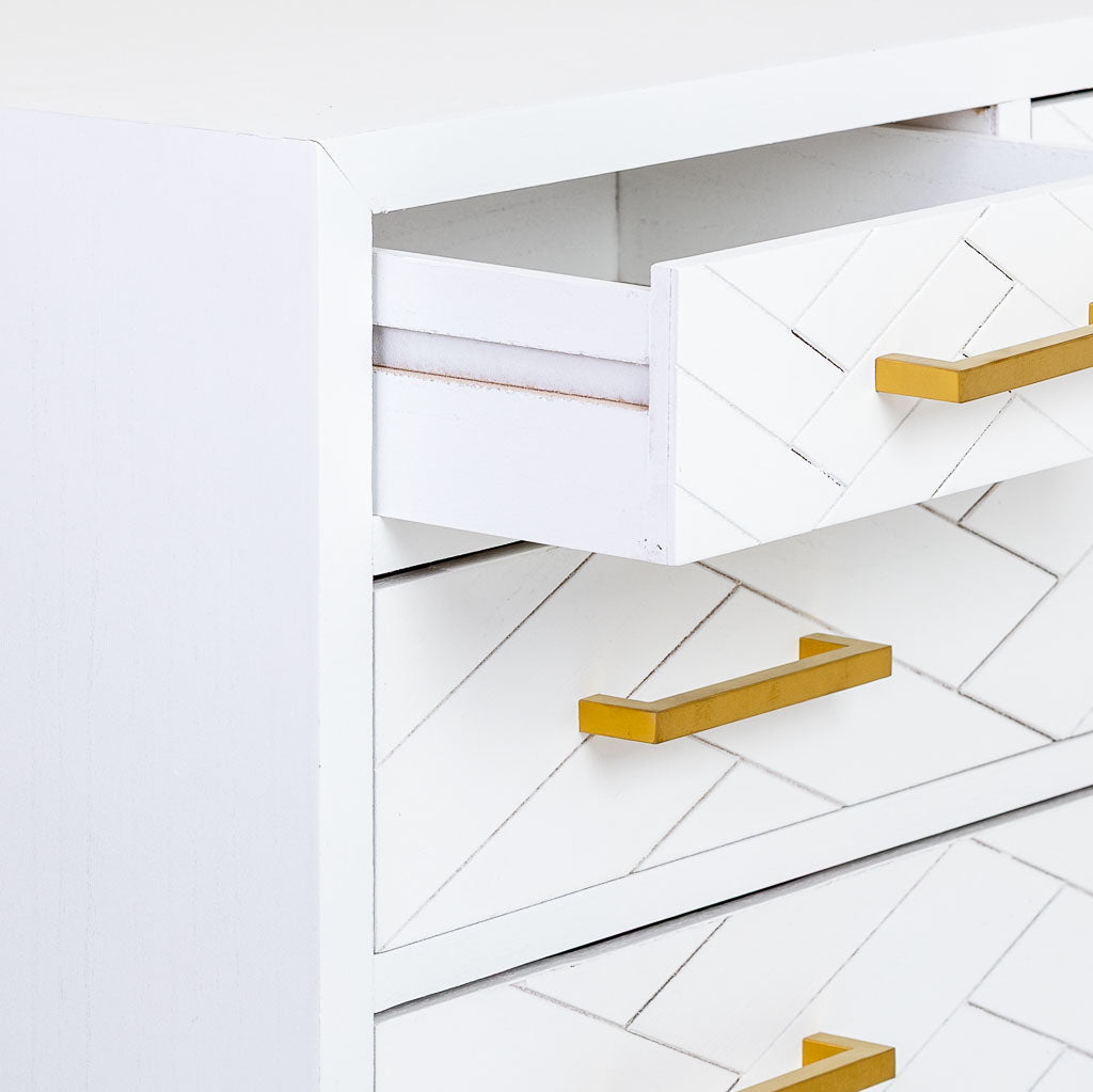 CÓMODA MARTA DE MADERA Y METAL BLANCA 5 CAJONES image 1