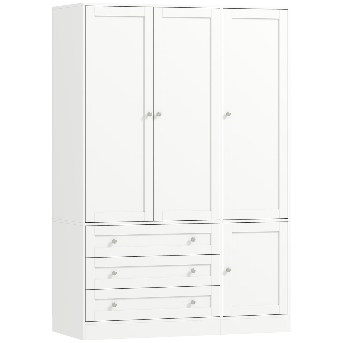 🤍 ARMARIO ROPERO NORDIC MAX 120 – 4 PUERTAS, 3 CAJONES Y BARRA PARA COLGAR EN BLANCO