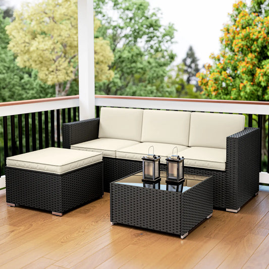 🌿 CONJUNTO DE JARDÍN BARATO 3 PIEZAS “NOIRZEN” – SOFÁ 3 PLAZAS + MESA + TABURETE