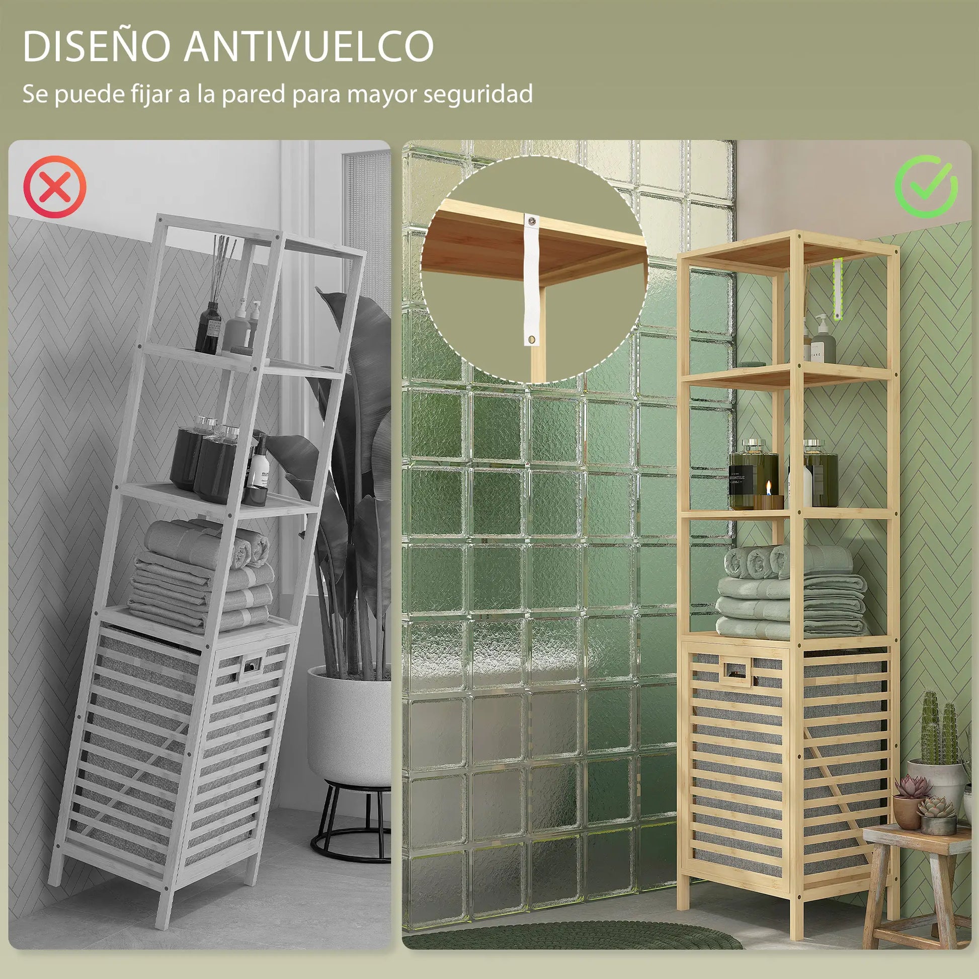 ESTANTERÍA DE BAÑO NATURAL BALENZA CON 3 ESTANTES Y CESTO PARA ROPA image 8
