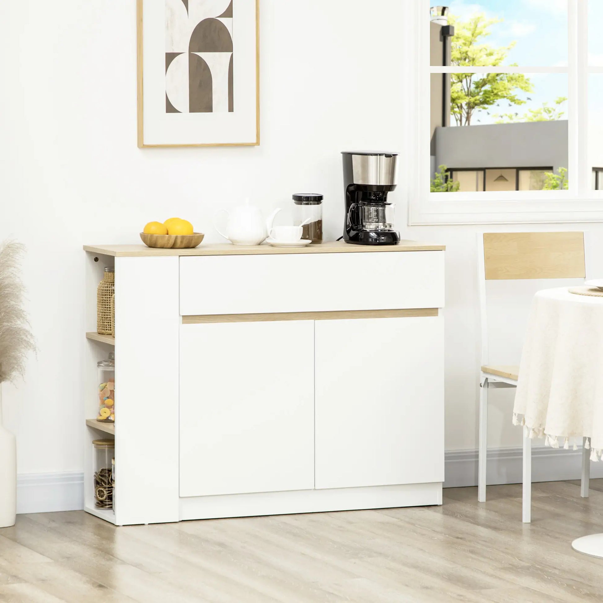 APARADOR DE COCINA BLANCO CON ESTANTES ABIERTOS Y CAJÓN – MODELO SIERRA image 0