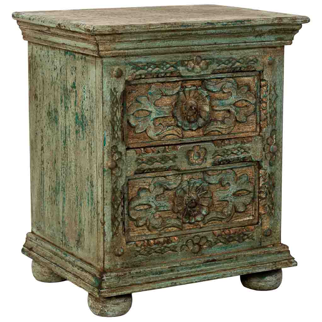 MESITA DE NOCHE DALIAN ARTESANAL VERDE AGUAMARINA CON 2 CAJONES image 0