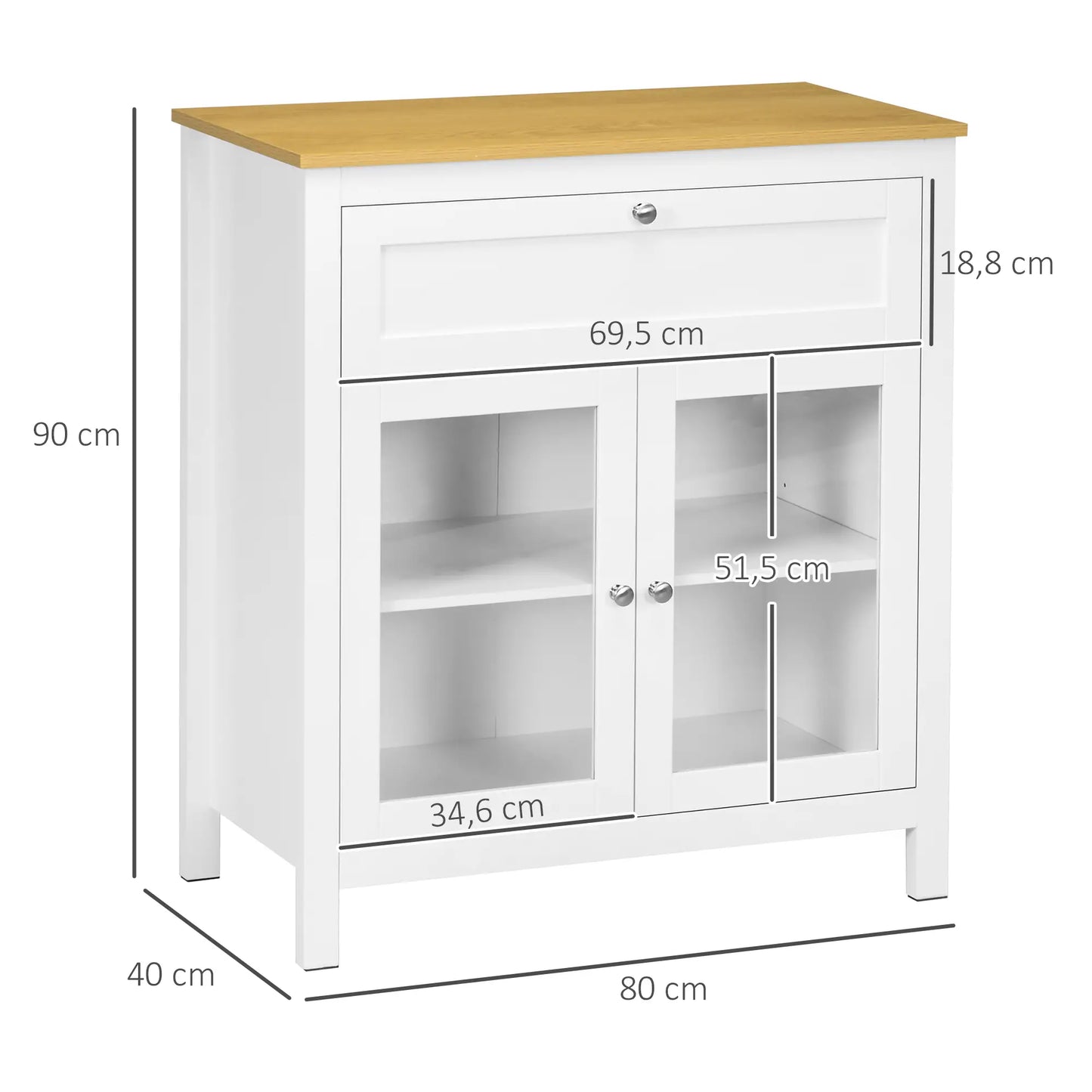 APARADOR DE COCINA MODERNO CON PUERTAS DE VIDRIO – BLANCO Y MADERA image 3