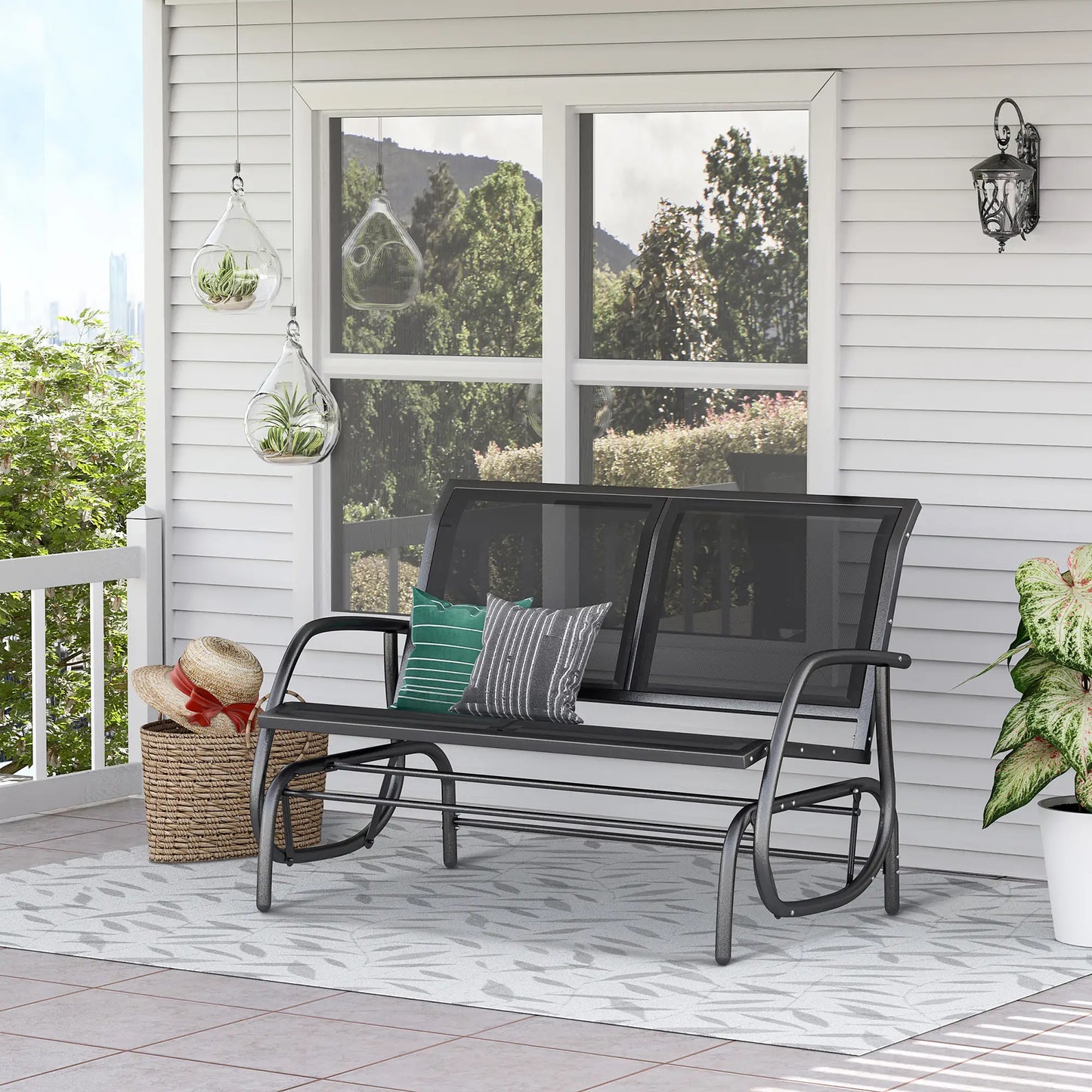 🌿 Mecedora de Jardín Modelo Relax Swing 2 Plazas Balancín Negro Exterior