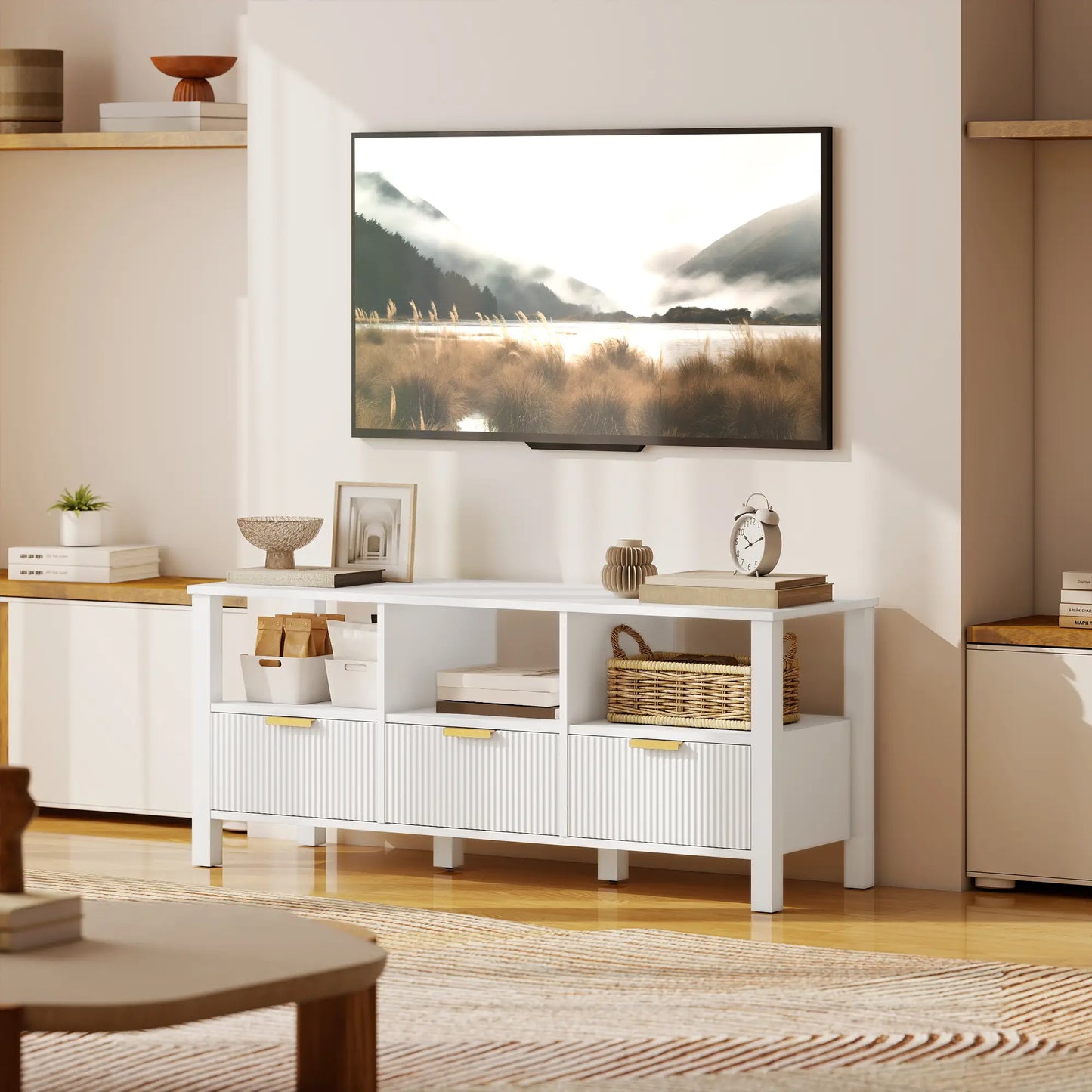 MUEBLE TV DISEÑO ESTRIADO 120 CM BLANCO & DORADO image 6