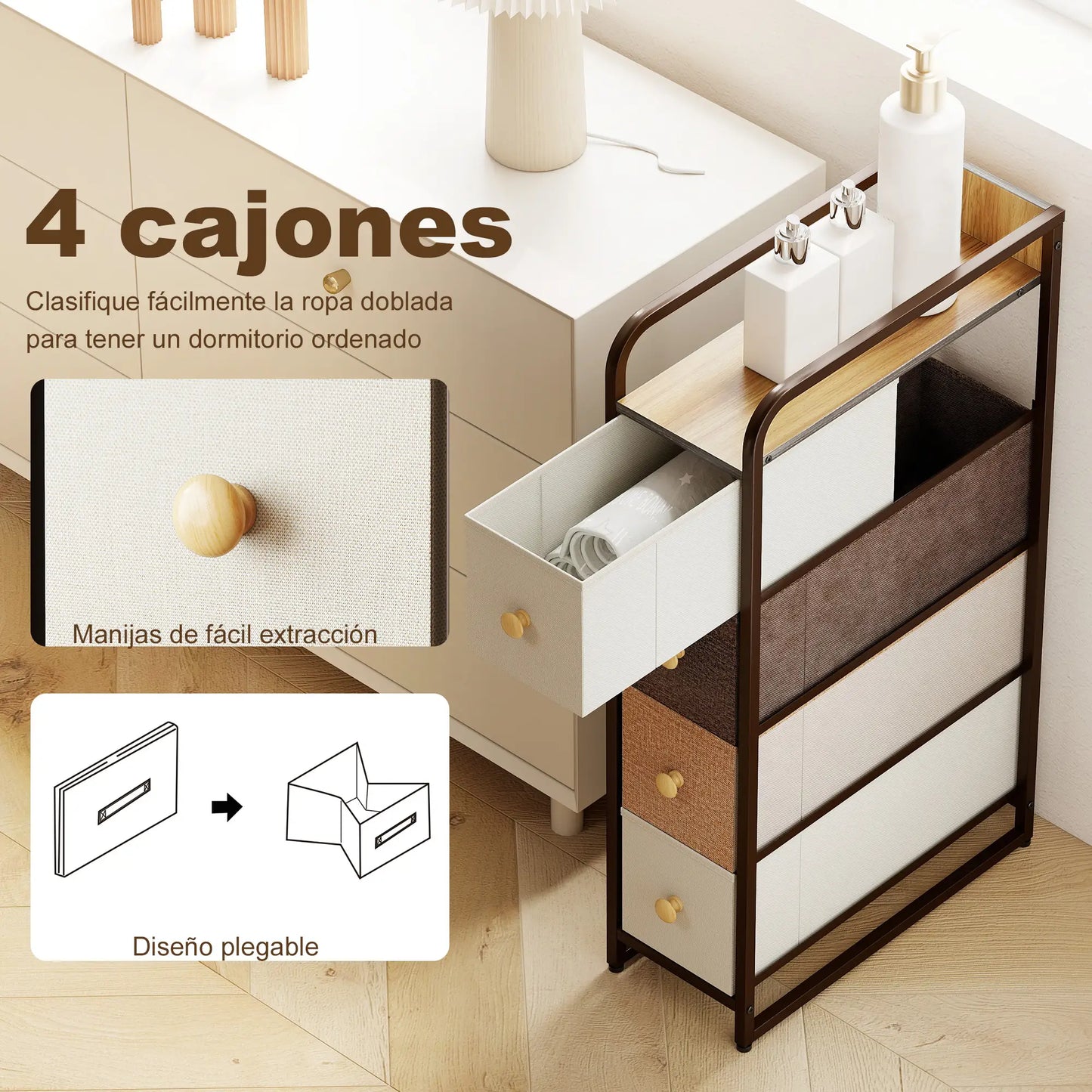 CÓMODA ESTRECHA COLORA SLIM · 4 CAJONES DE TELA image 2