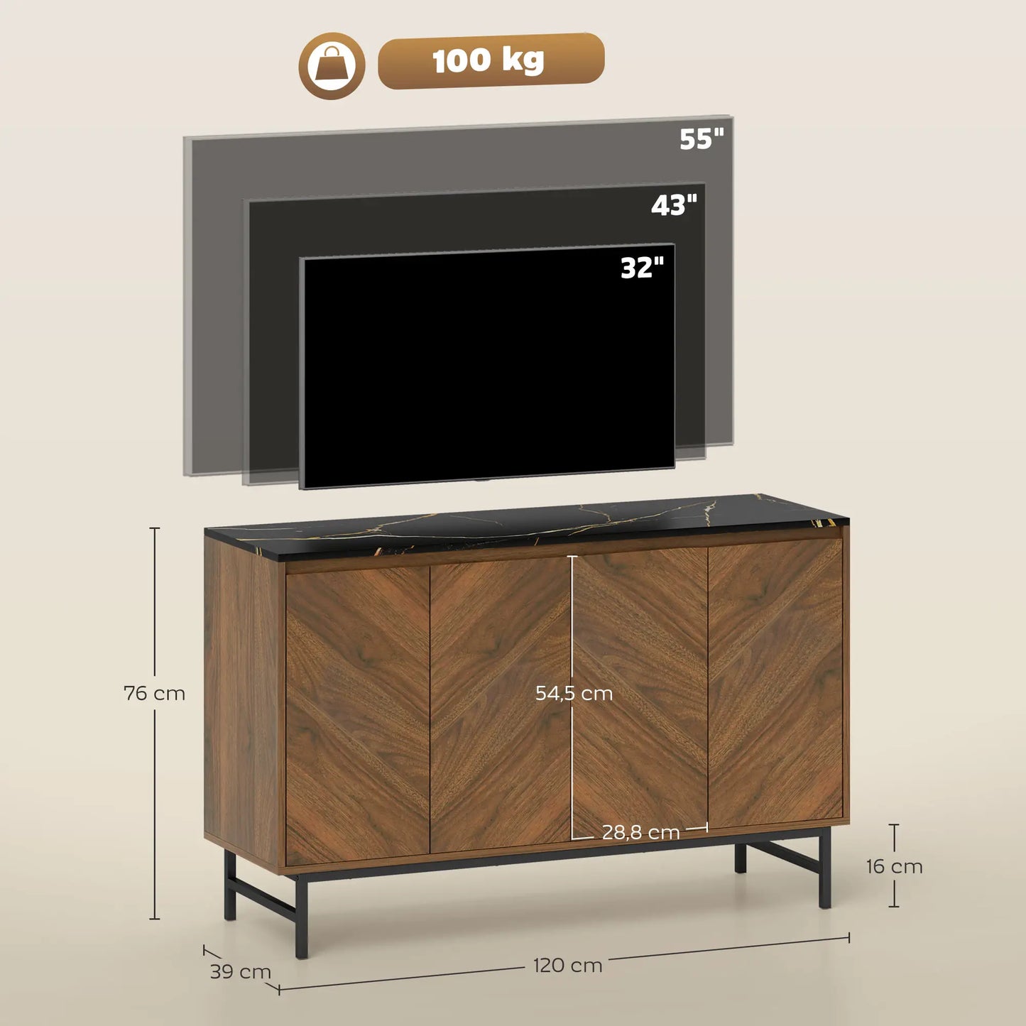 Mueble TV Nogal 120 cm con Tablero Efecto Mármol image 6