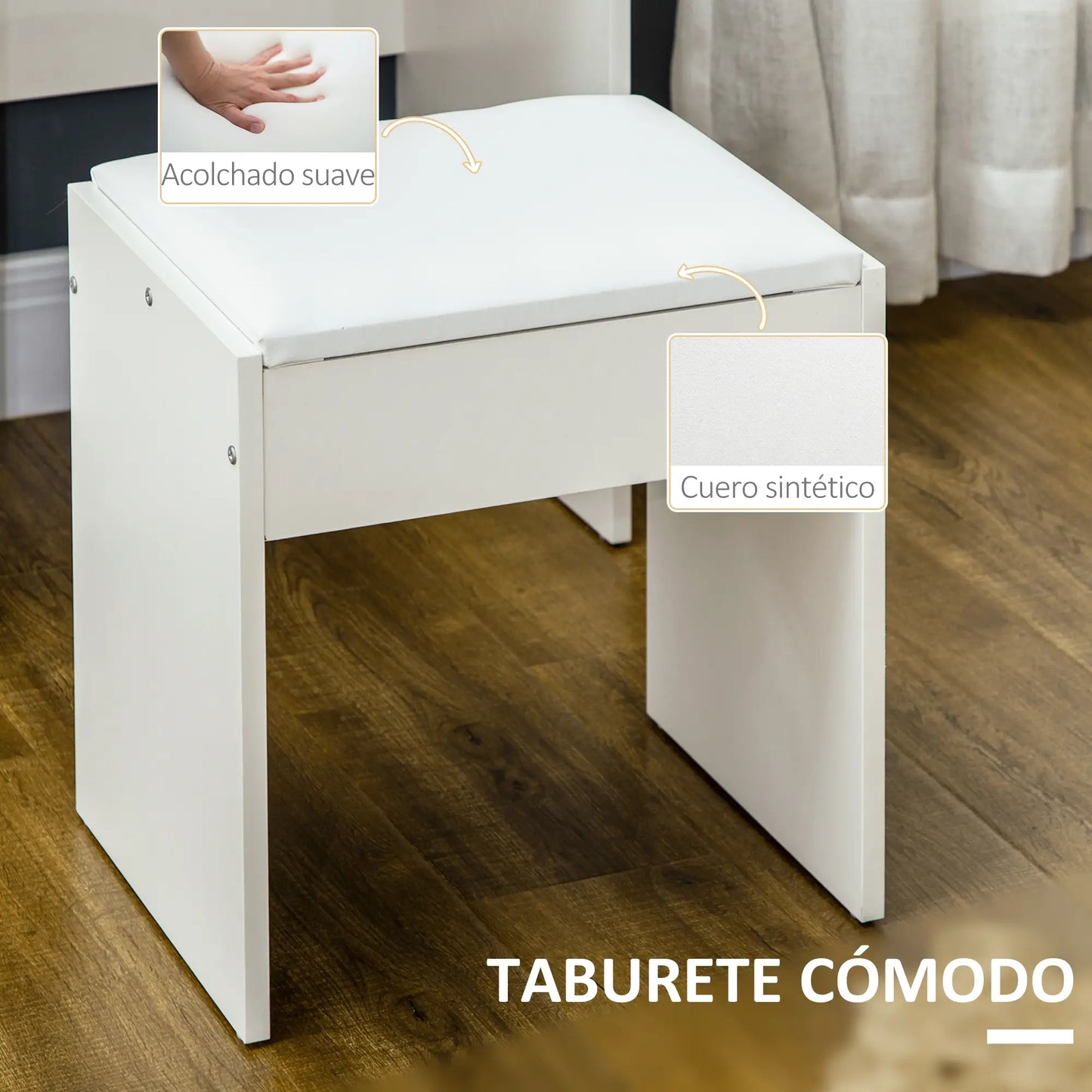 TOCADOR DE MAQUILLAJE WHITE GLOW 4 CAJONES CON TABURETE image 8
