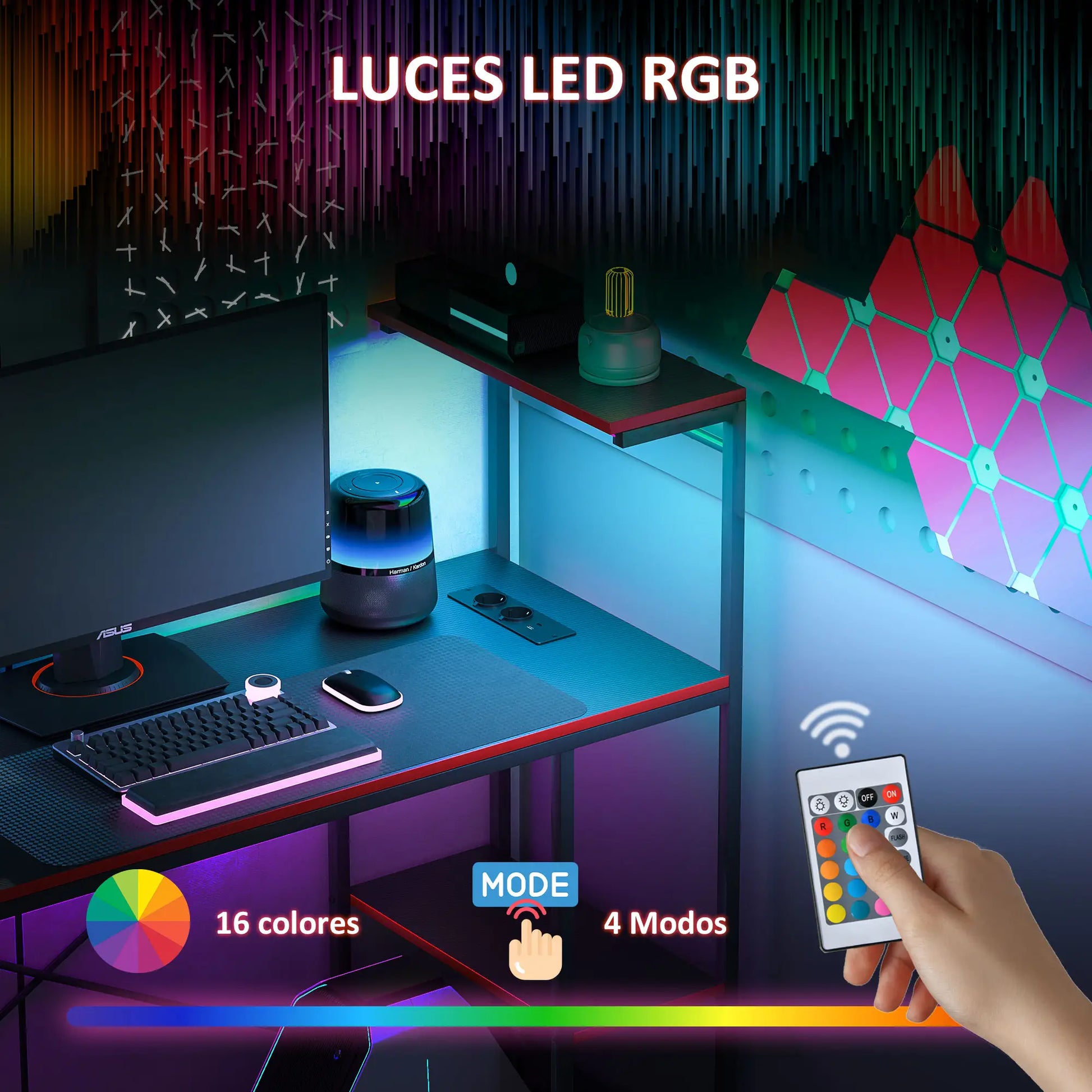 ESCRITORIO GAMING NEXUS CARBON RGB 110 CON LUCES LED image 2