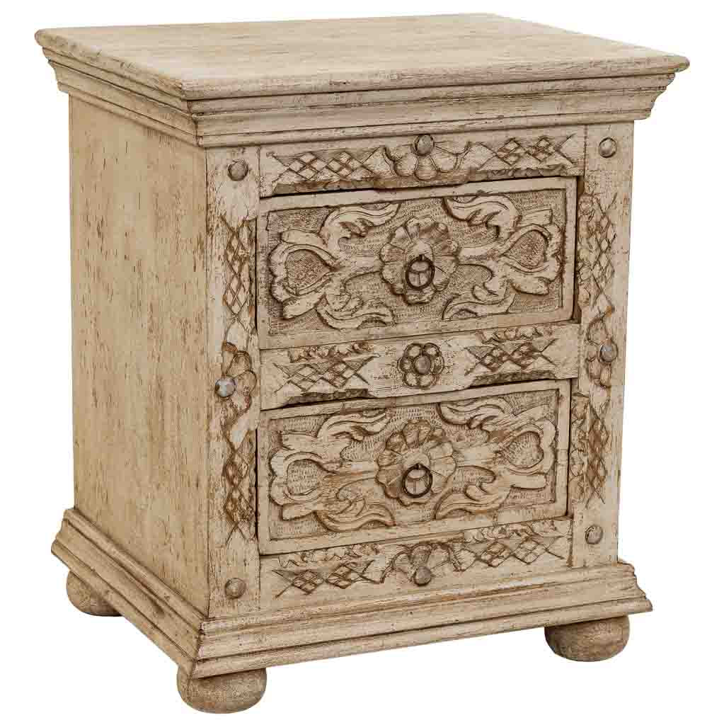 MESITA DALIAN ARTESANAL BEIGE DE MADERA CON 2 CAJONES image 0