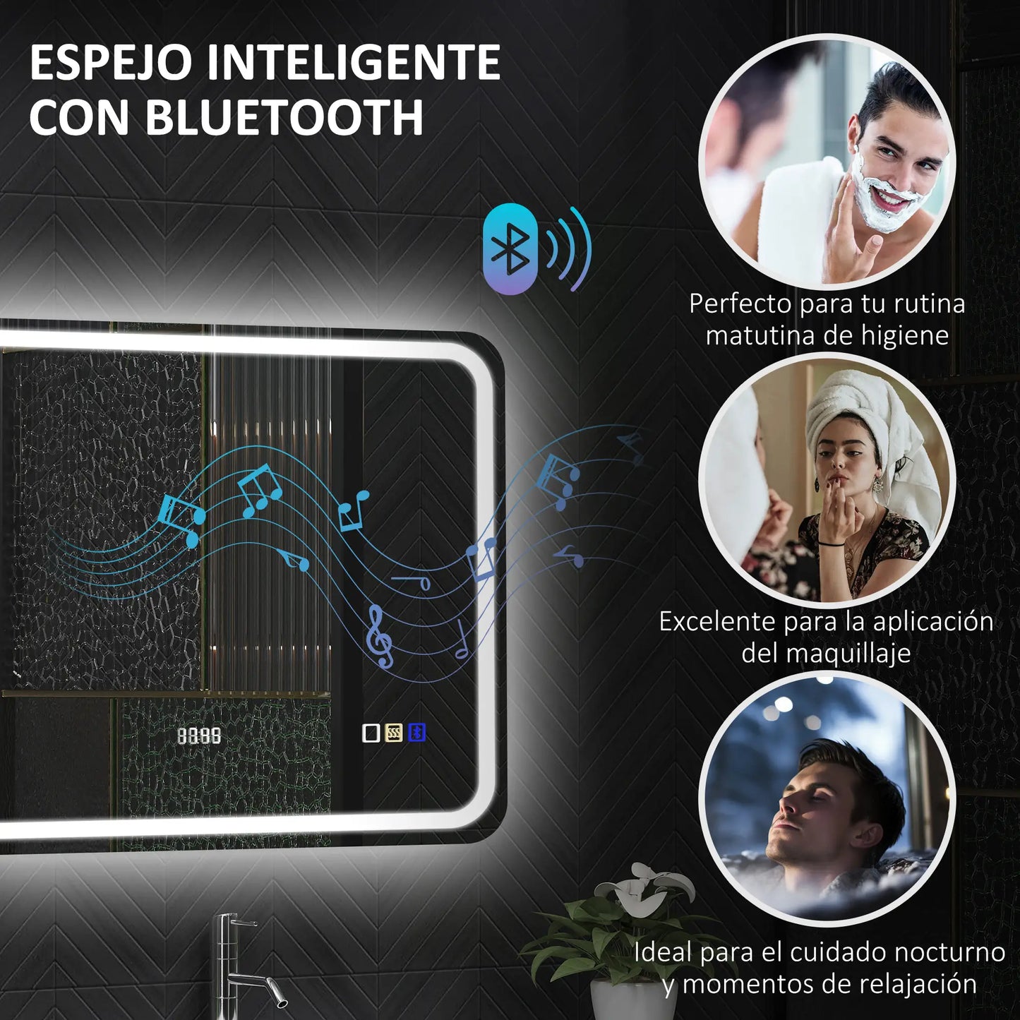 ESPEJO DE BAÑO LED NEXURA SOUND 80X60 CON BLUETOOTH, RELOJ Y ANTIVAHO image 7