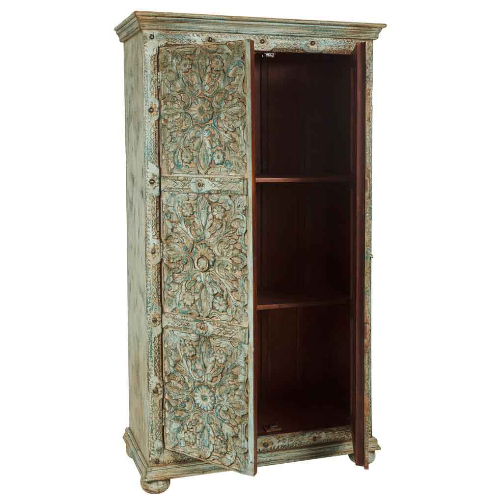 ARMARIO DALIAN ARTESANAL DE MADERA TALLADA VERDE AGUAMARINA image 3