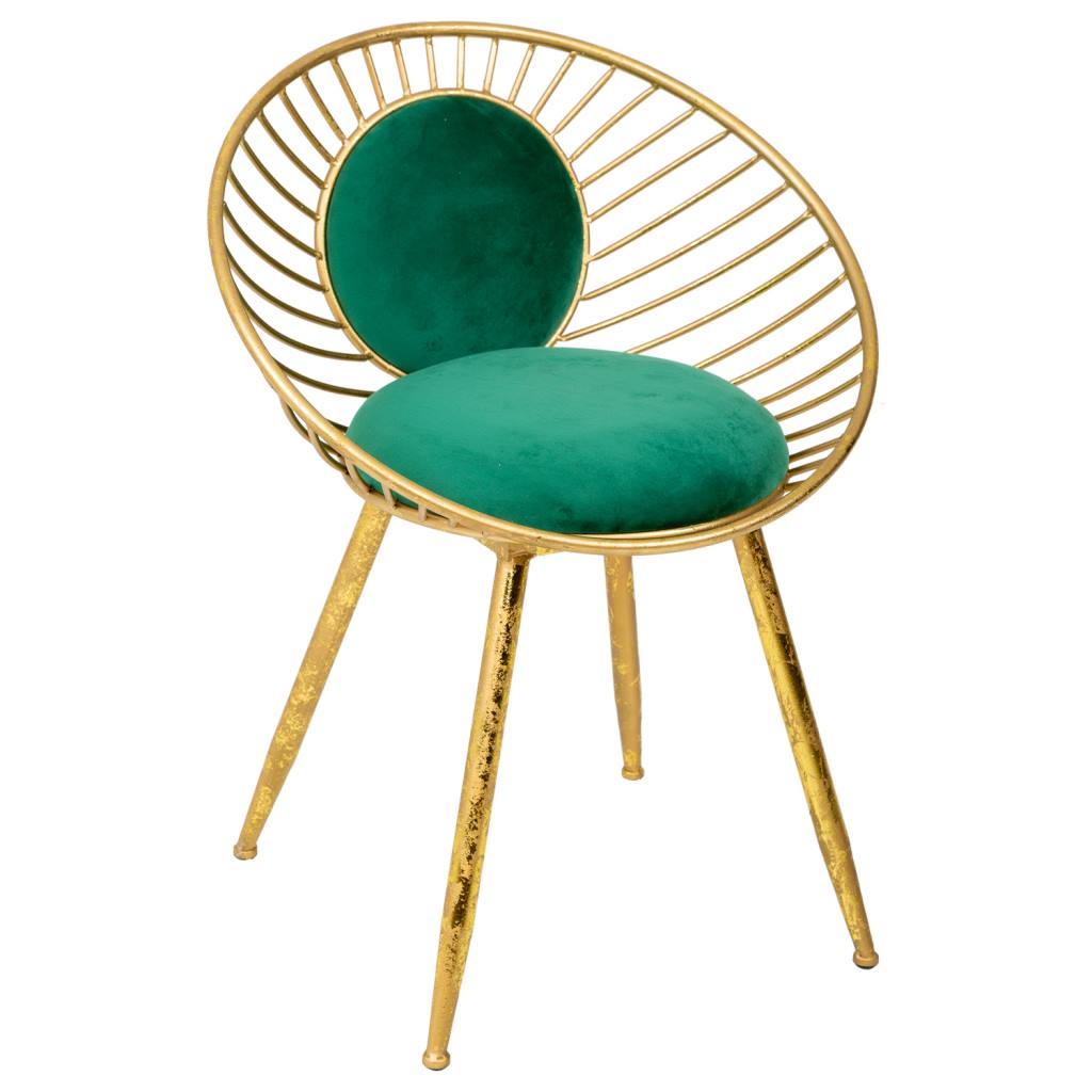 BANQUETA / SILLA DE METAL DORADO TAPIZADA VERDE image 0