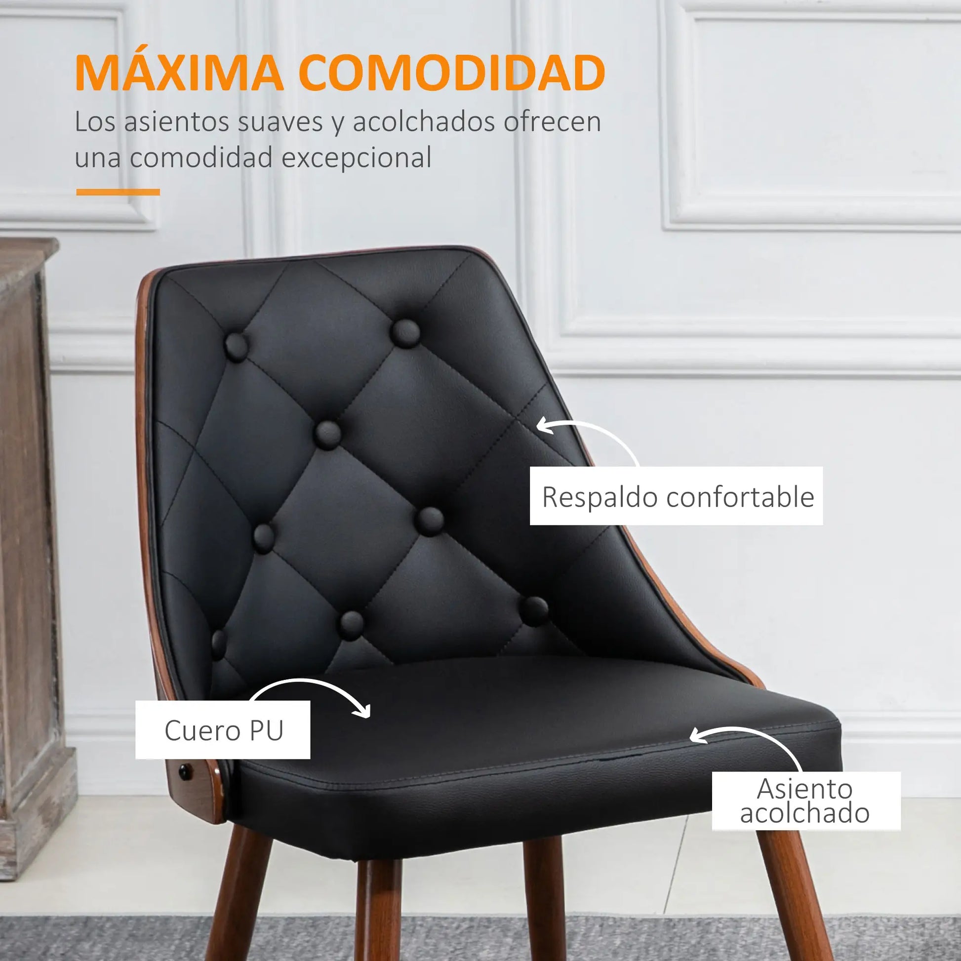 SET DE 2 SILLAS DE COMEDOR MODERNAS TAPIZADAS EN CUERO SINTÉTICO – COLOR NEGRO image 5