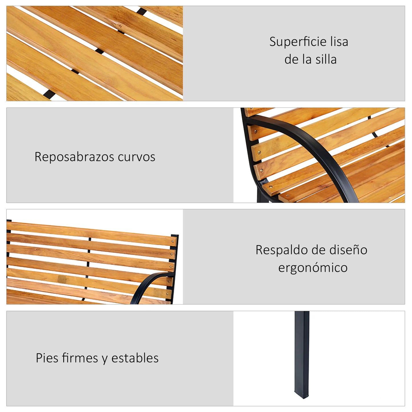 🌿 Banco de Jardín Modelo Wood Steel Balance 2 Plazas Madera y Acero