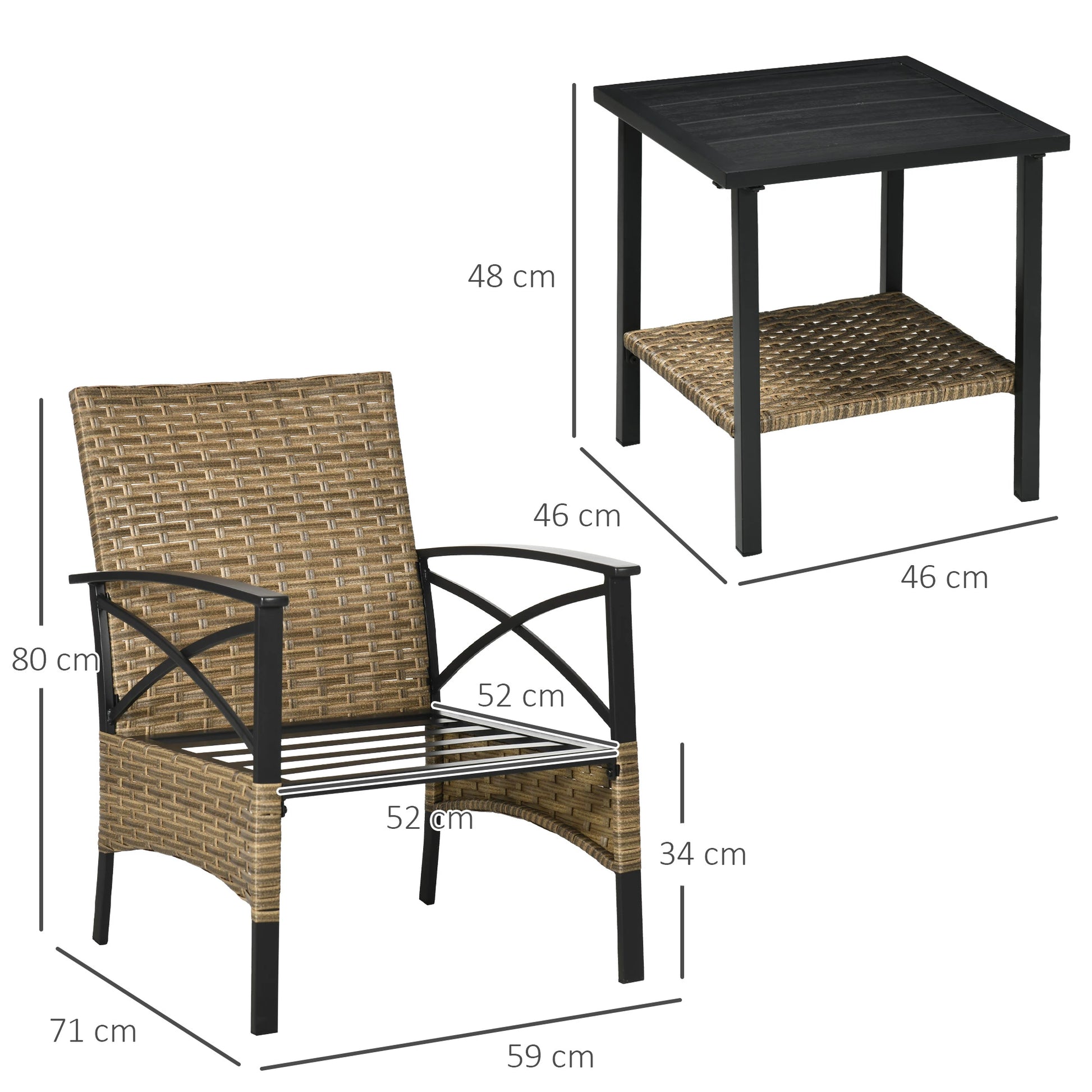 CONJUNTO DE JARDÍN RATÁN SINTÉTICO 2 SILLONES + MESA – MARRÓN image 9
