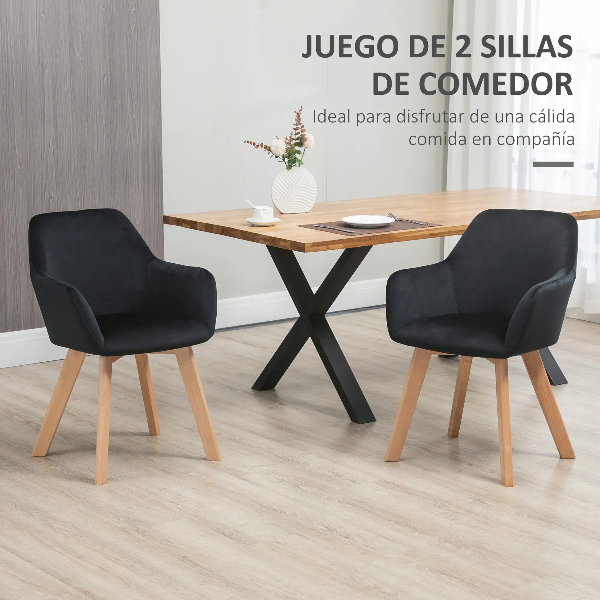 JUEGO DE 2 SILLAS DE COMEDOR MODERNAS TAPIZADAS EN TERCIOPELO – COLOR NEGRO image 2
