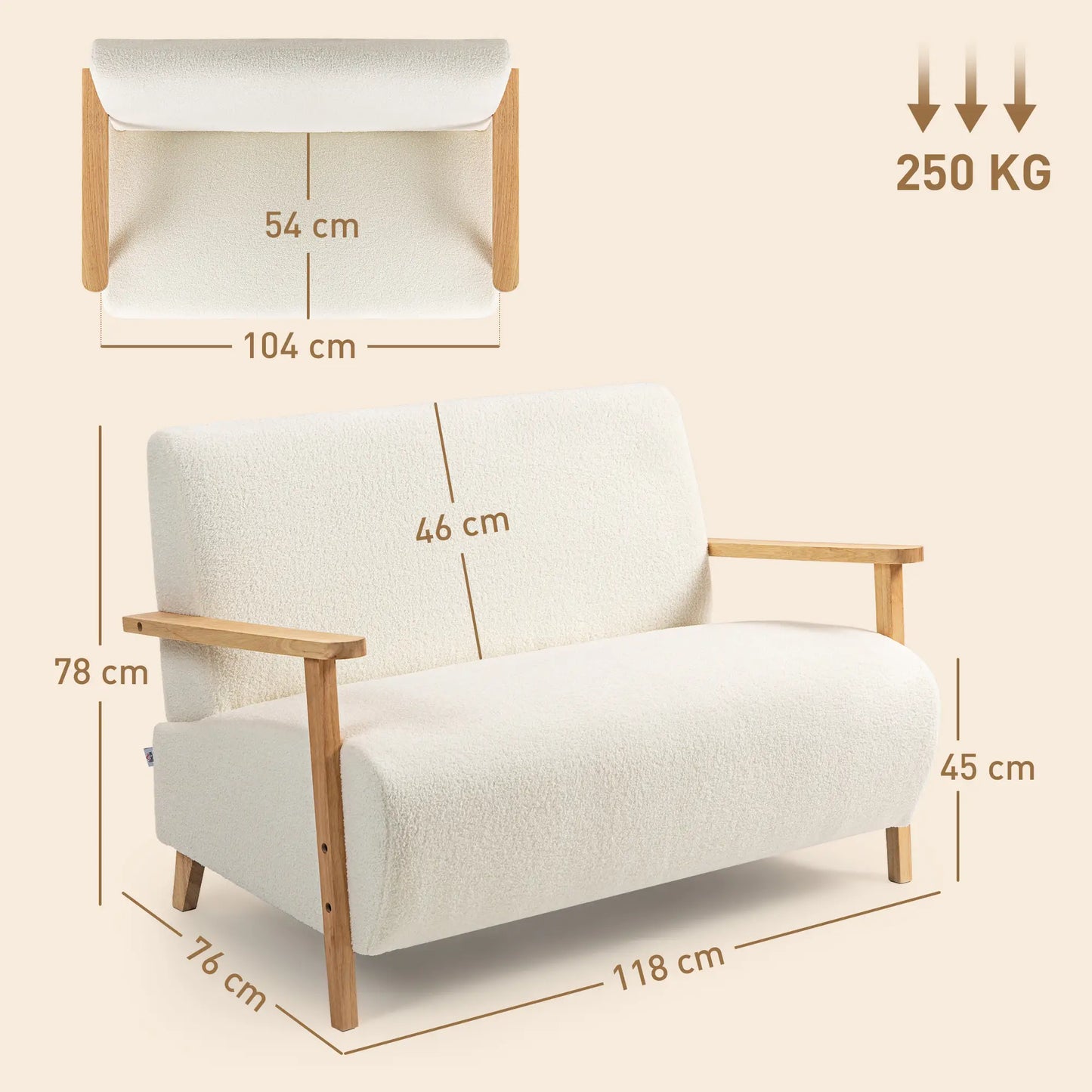 SOFÁ 2 PLAZAS MODELO NORDIC COZY BORREGUITO 118 CM image 2