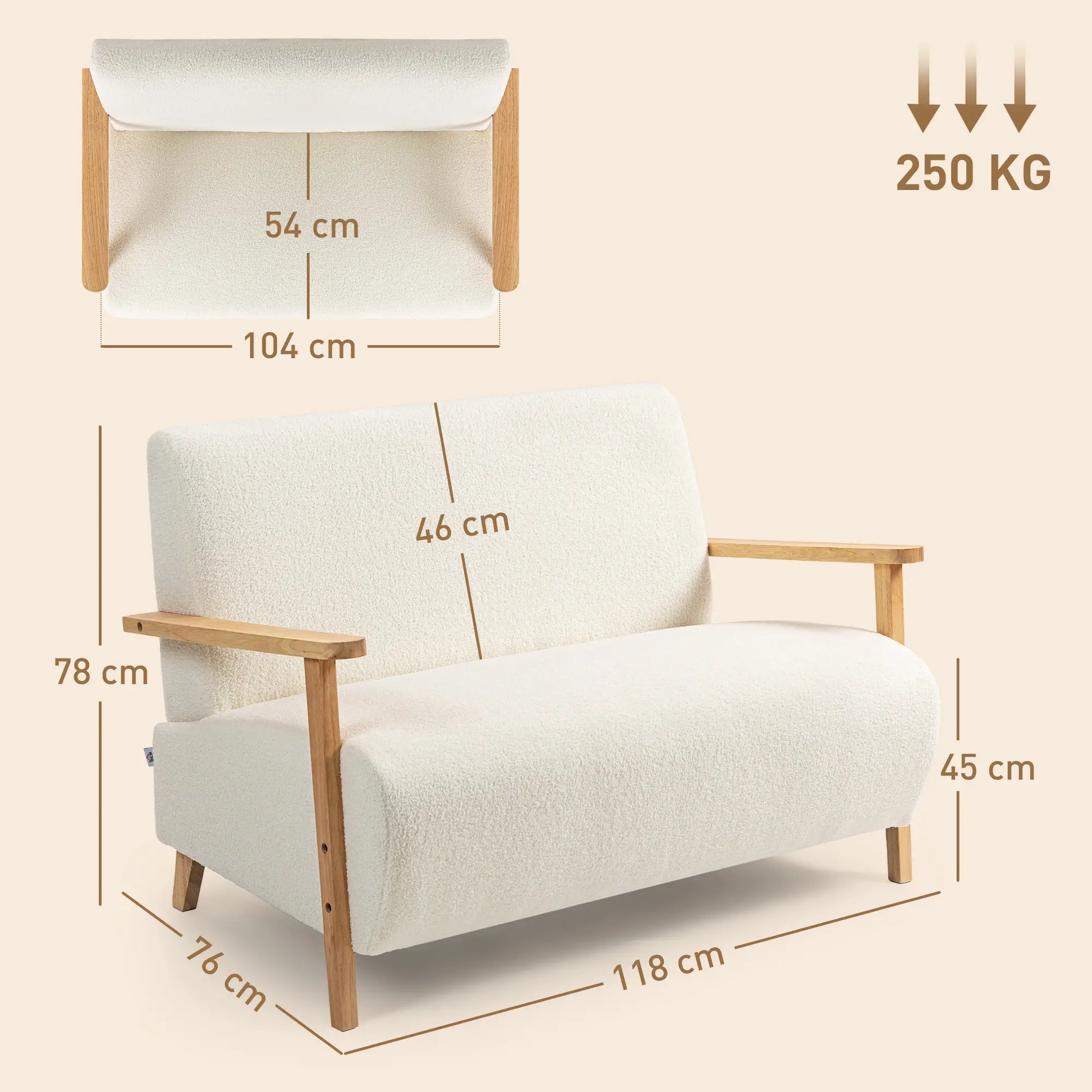 SOFÁ 2 PLAZAS MODELO NORDIC COZY BORREGUITO 118 CM image 2