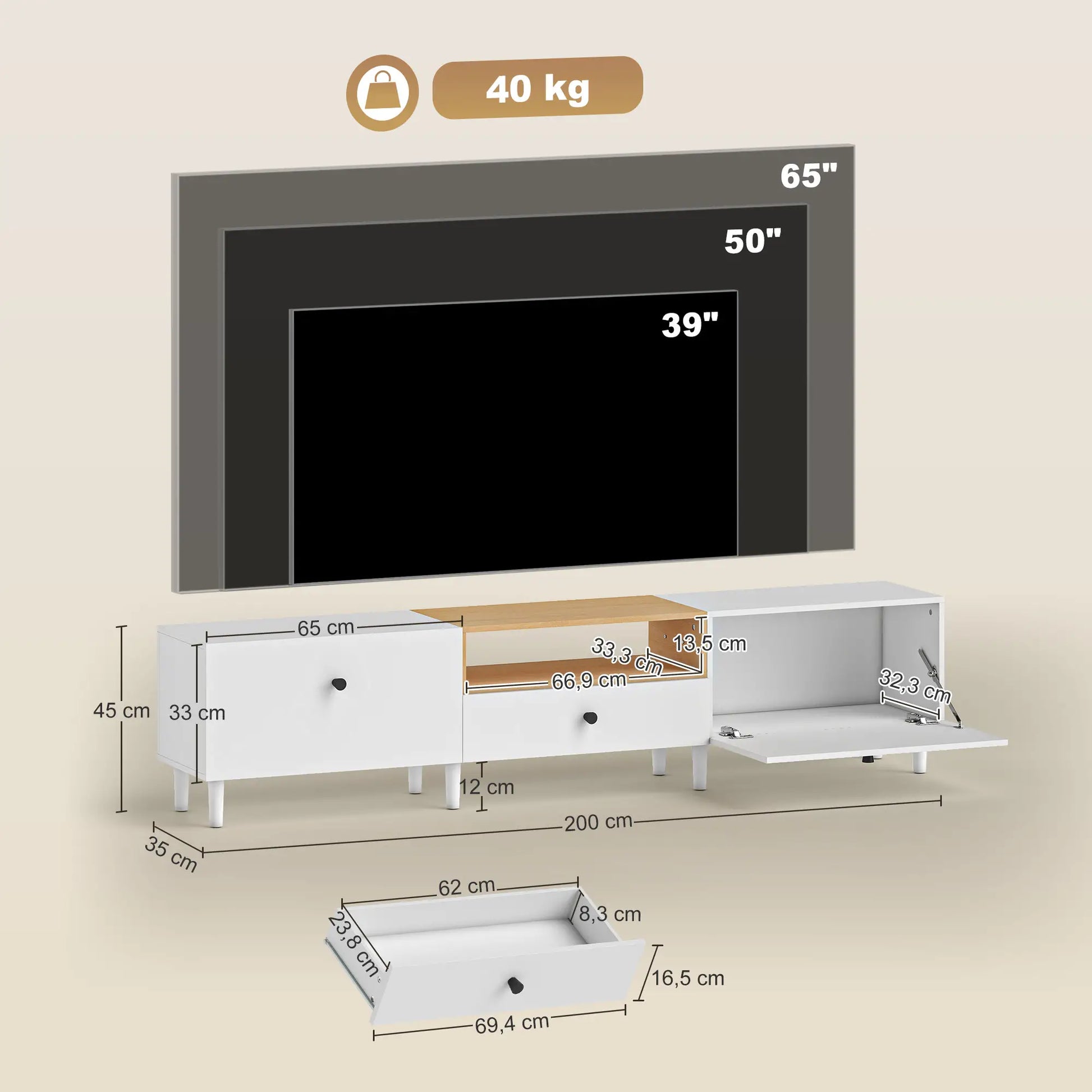 MUEBLE TV 200 CM BLANCO & MADERA NATURAL image 4
